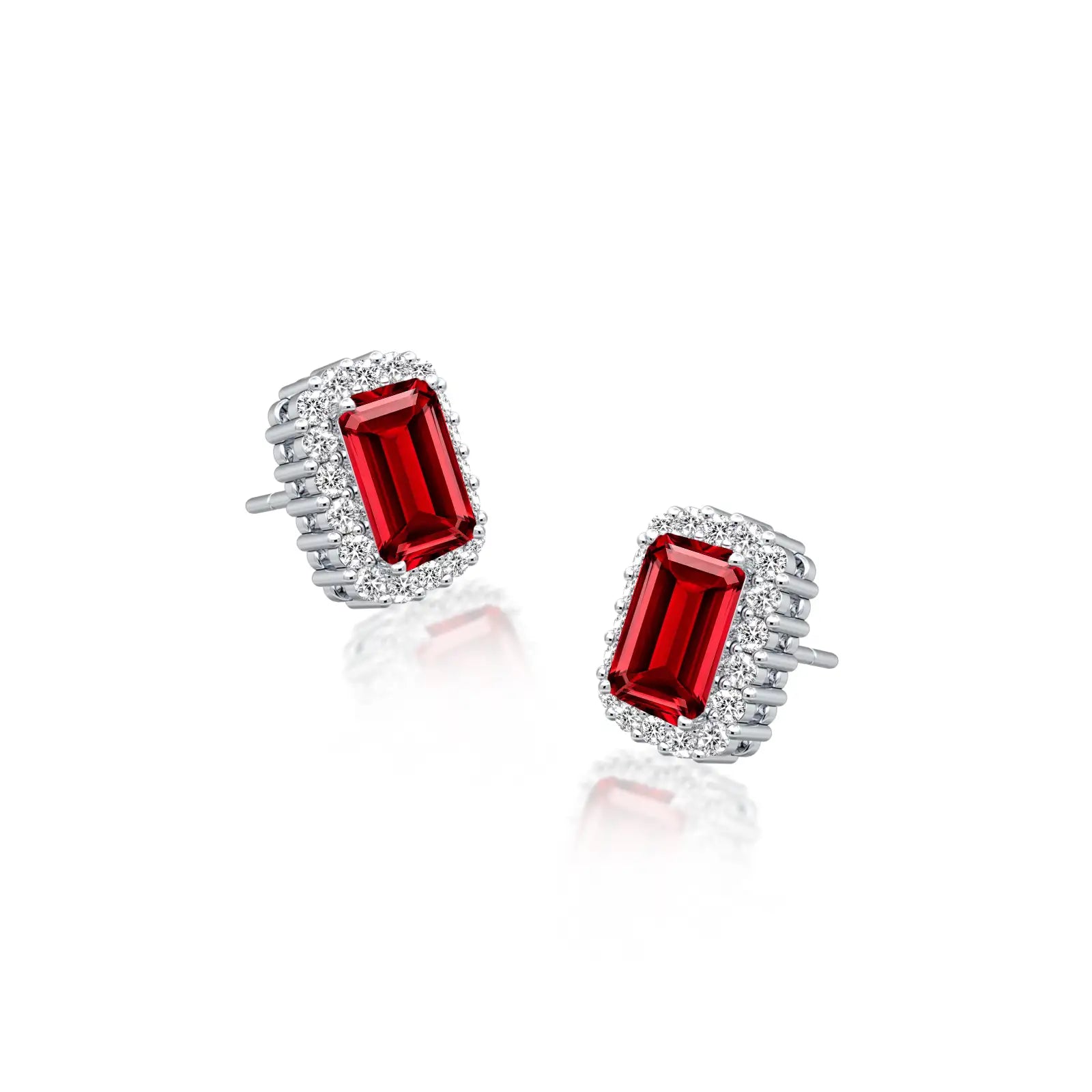 White gold july birthstone opaque ruby earrings with diamonds