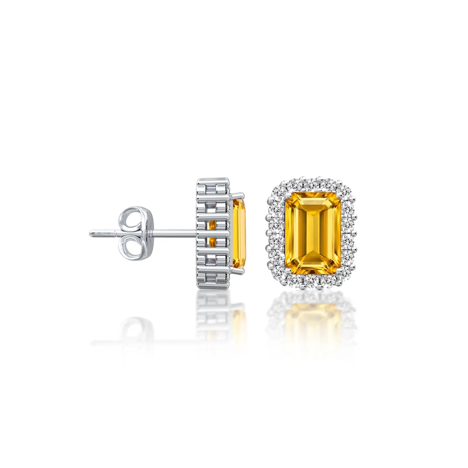 White gold november birthstone citrine earrings with diamonds