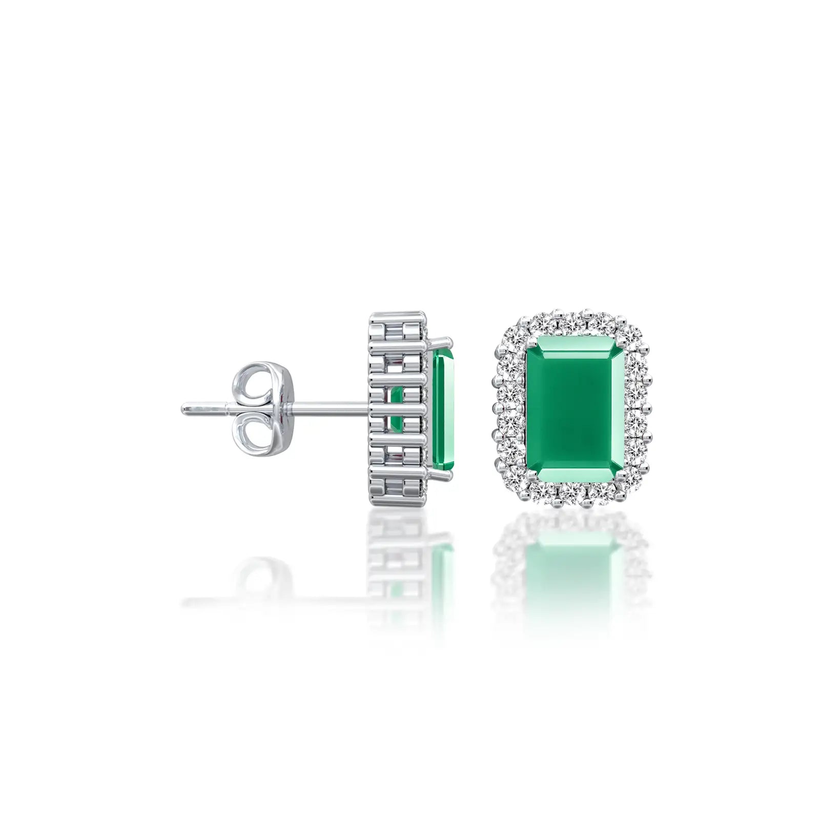 May birthstone green agate earrings with diamonds for women