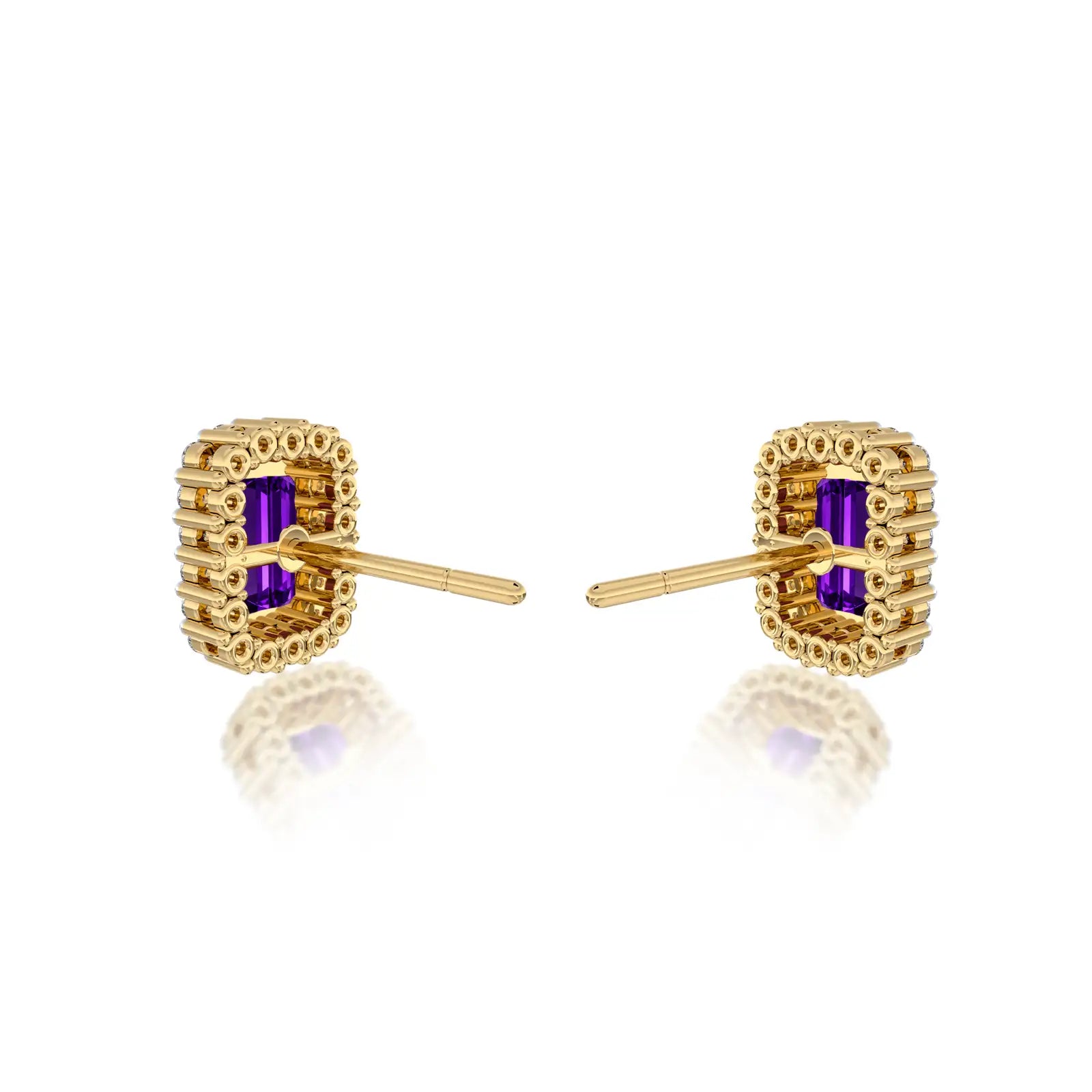 Yellow gold february birthstone amethyst earrings with diamonds