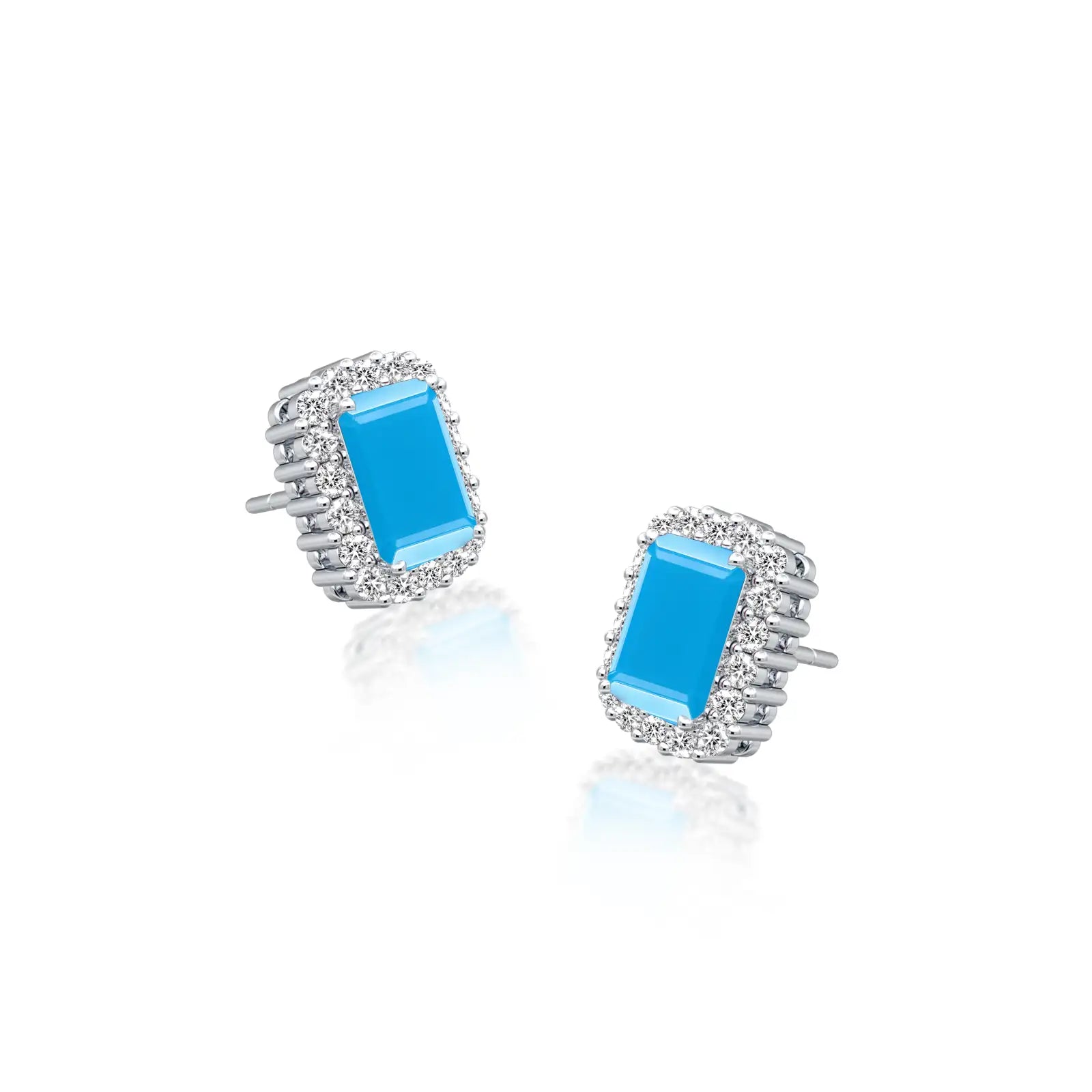 White gold unique december birthstone turquoise earrings with diamonds