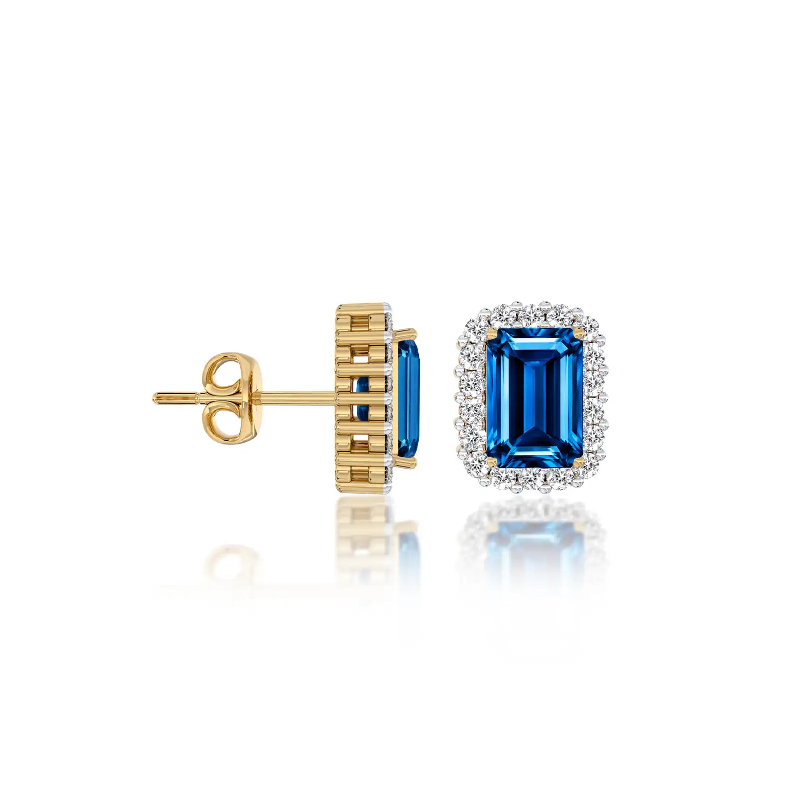 Yellow gold september birthstone london blue topaz earrings with diamonds