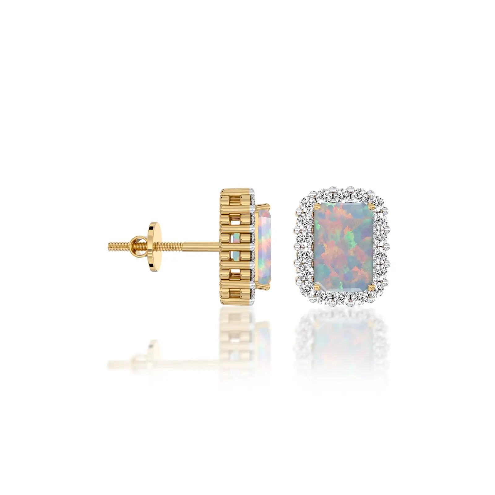 Yellow gold fortune october birthstone opal earrings with diamonds