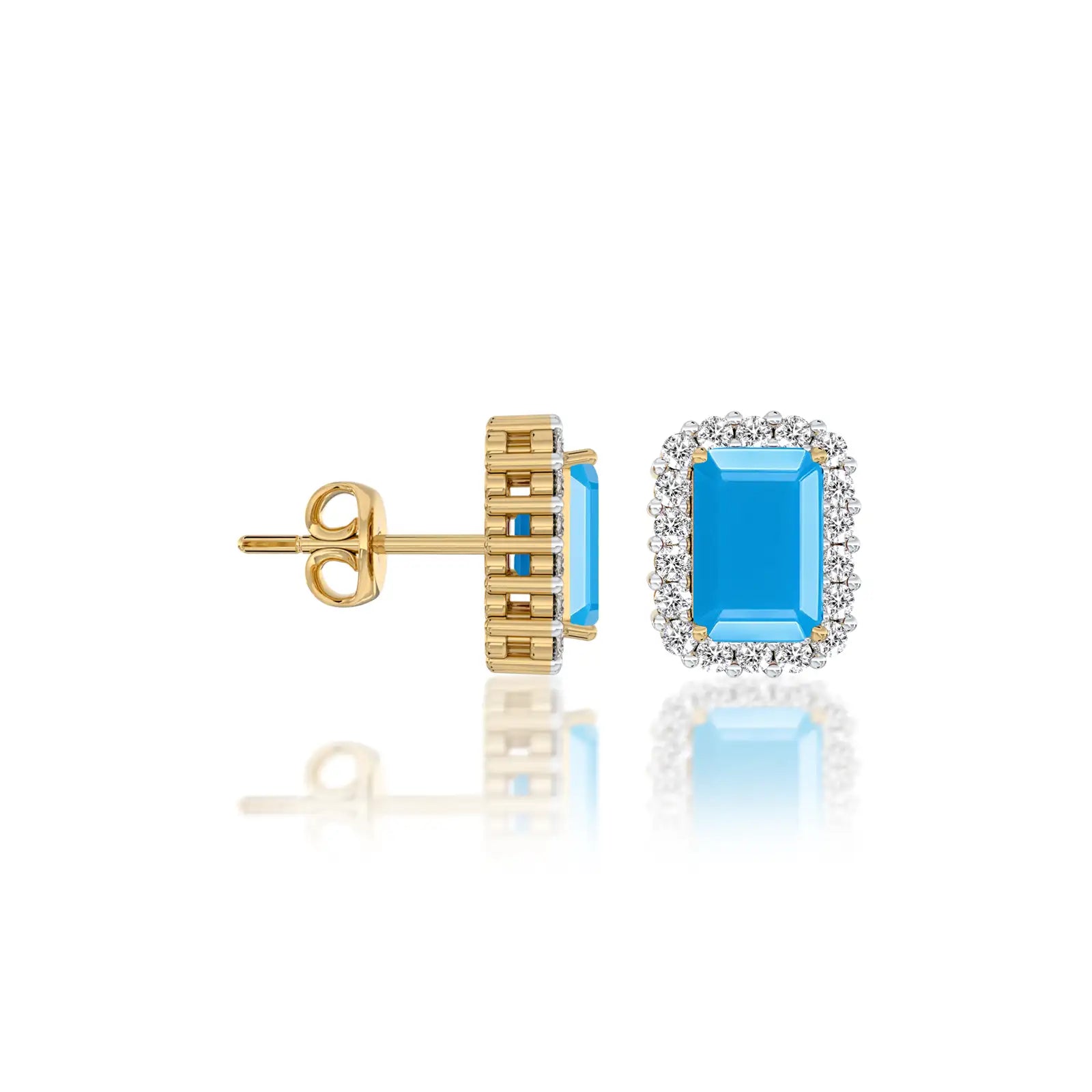 Yellow gold december birthstone turquoise earrings with diamonds