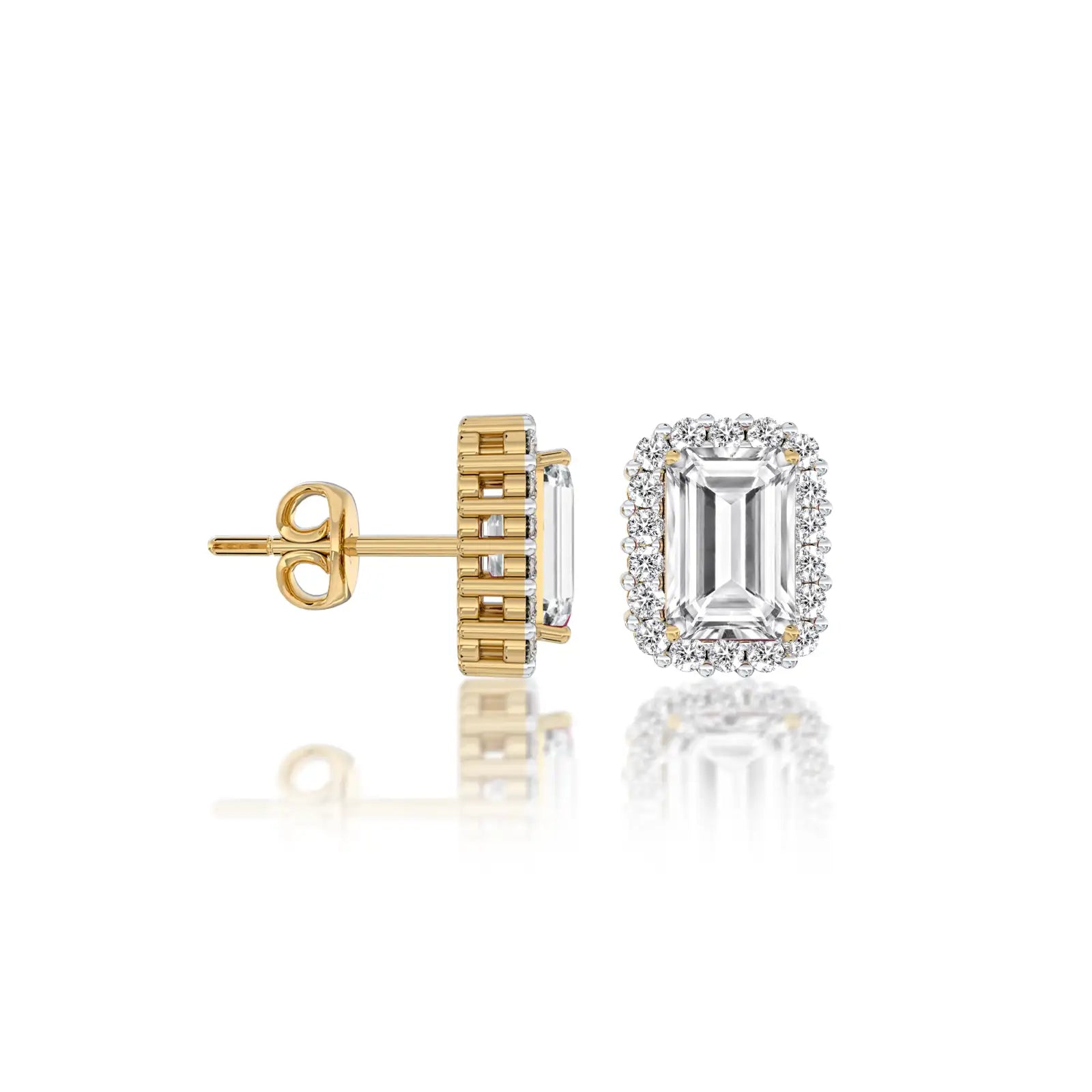 Yellow gold april birthstone white topaz earrings with diamonds