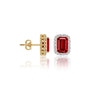 Yellow gold july birthstone opaque ruby earrings with diamonds