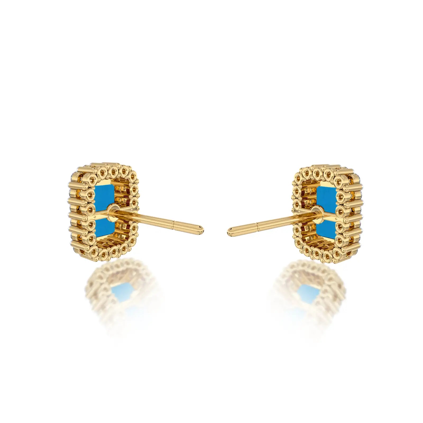 Trendy yellow gold december birthstone turquoise earrings with diamonds