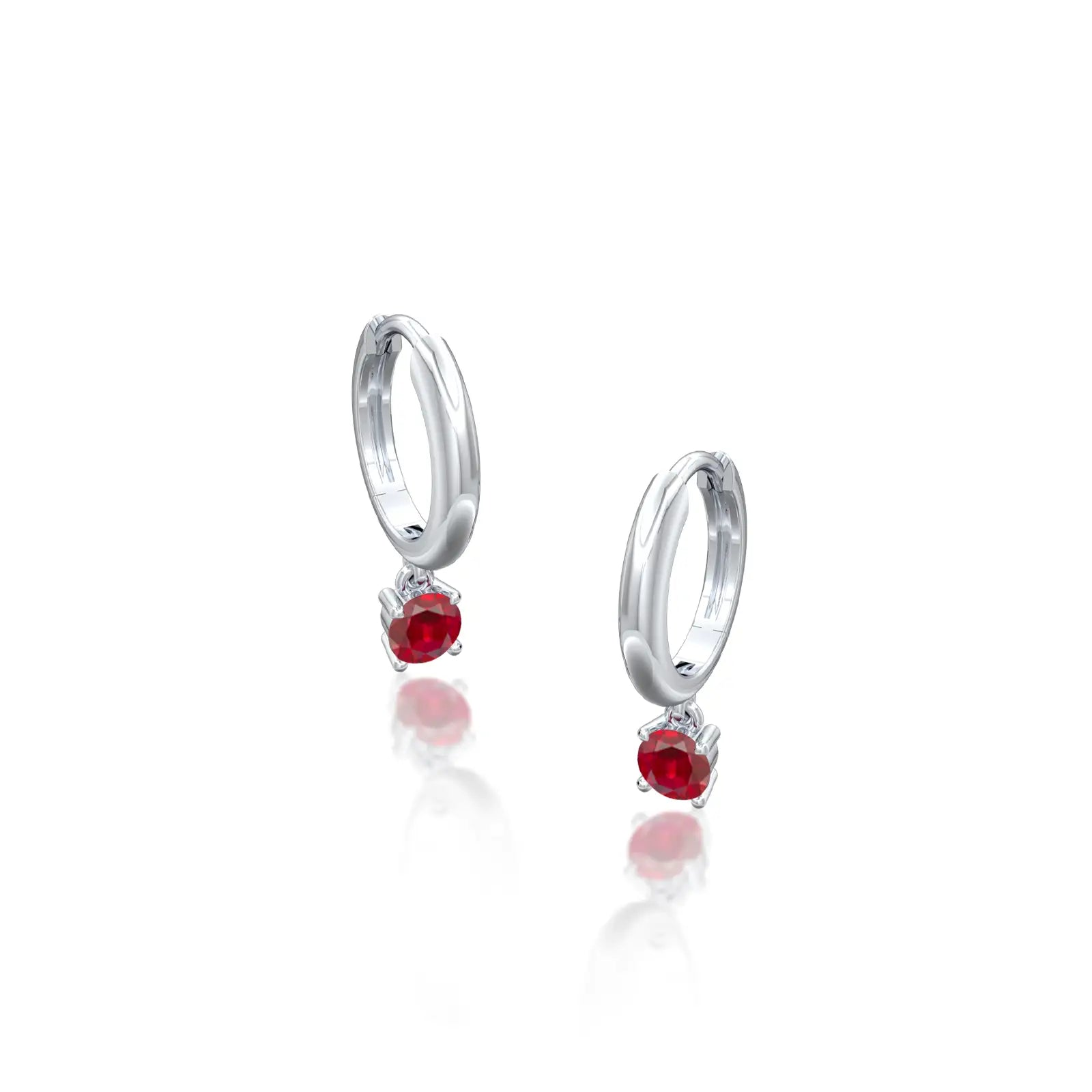 white gold july birthdstone hoops with opaque ruby drops