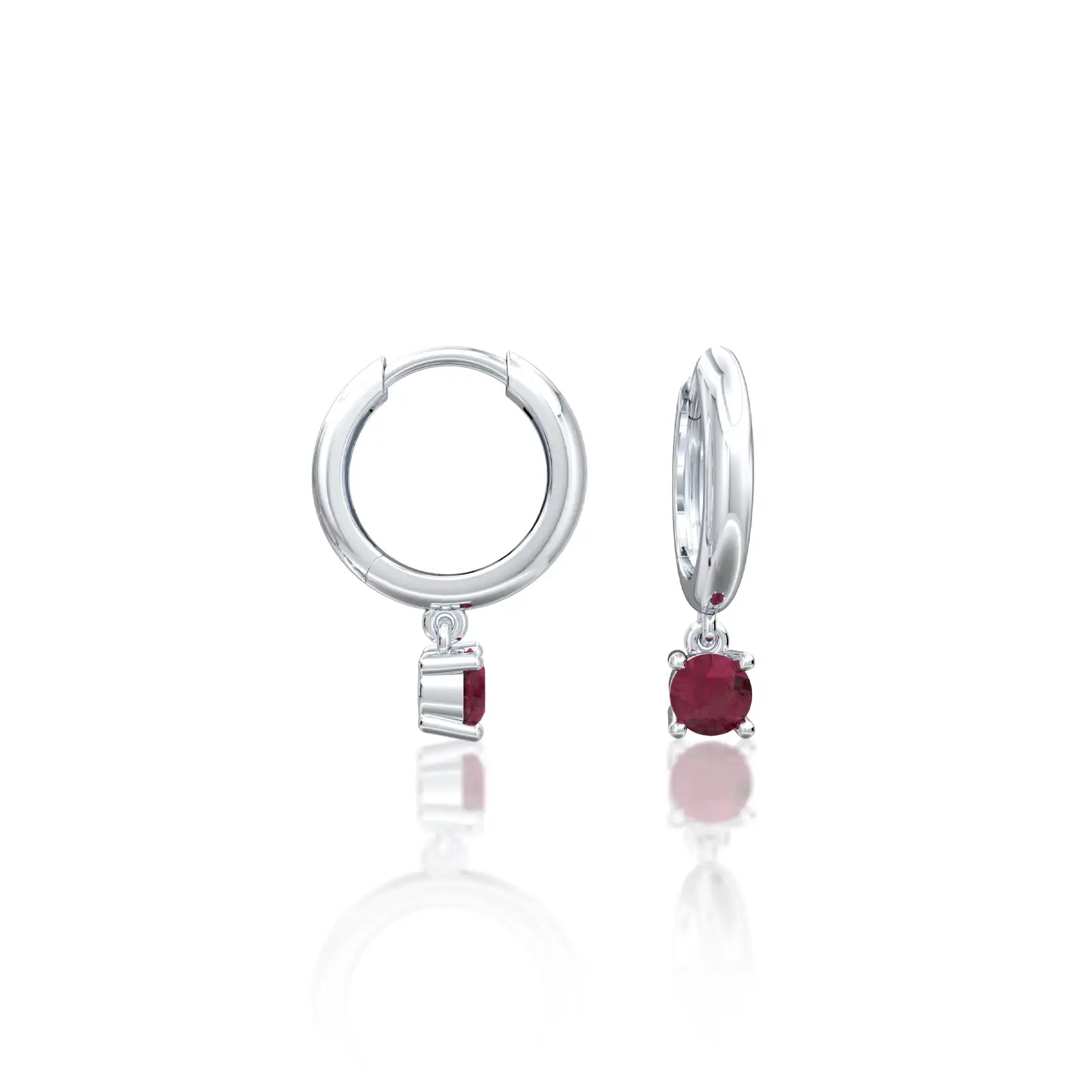 White gold january birthstone hoops with garnet drops