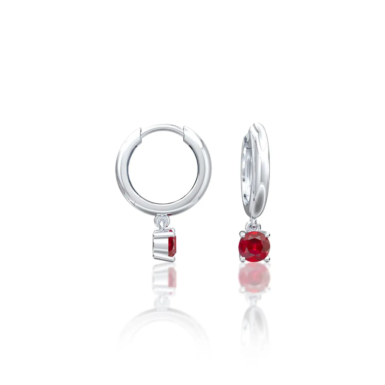 Fortune white gold july birthdstone hoops with opaque ruby drops
