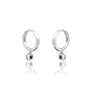 Trendy white gold july birthdstone hoops with opaque ruby drops