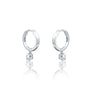 White gold april birthdstone hoops with white topaz drops for office wear