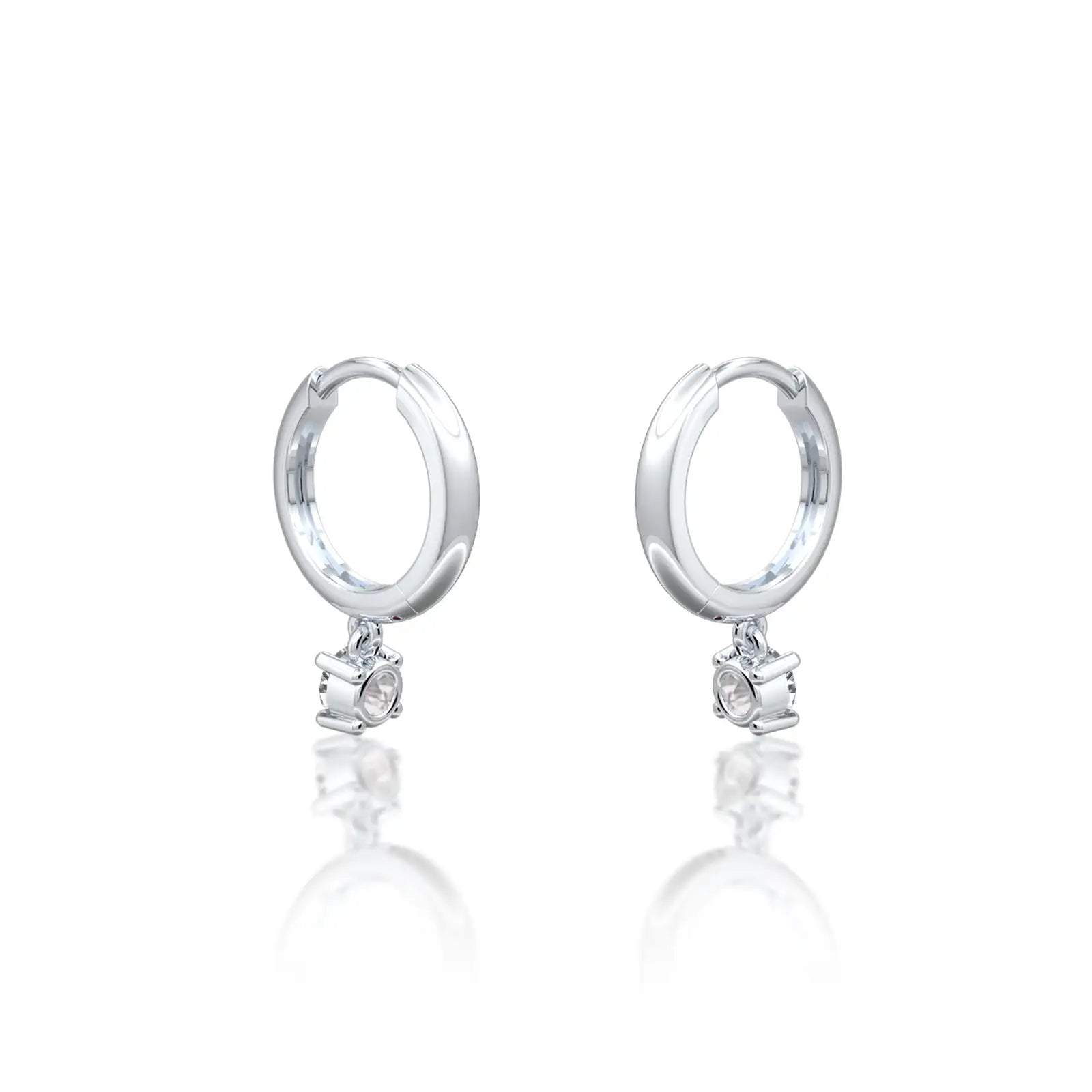 White gold april birthdstone hoops with white topaz drops for office wear