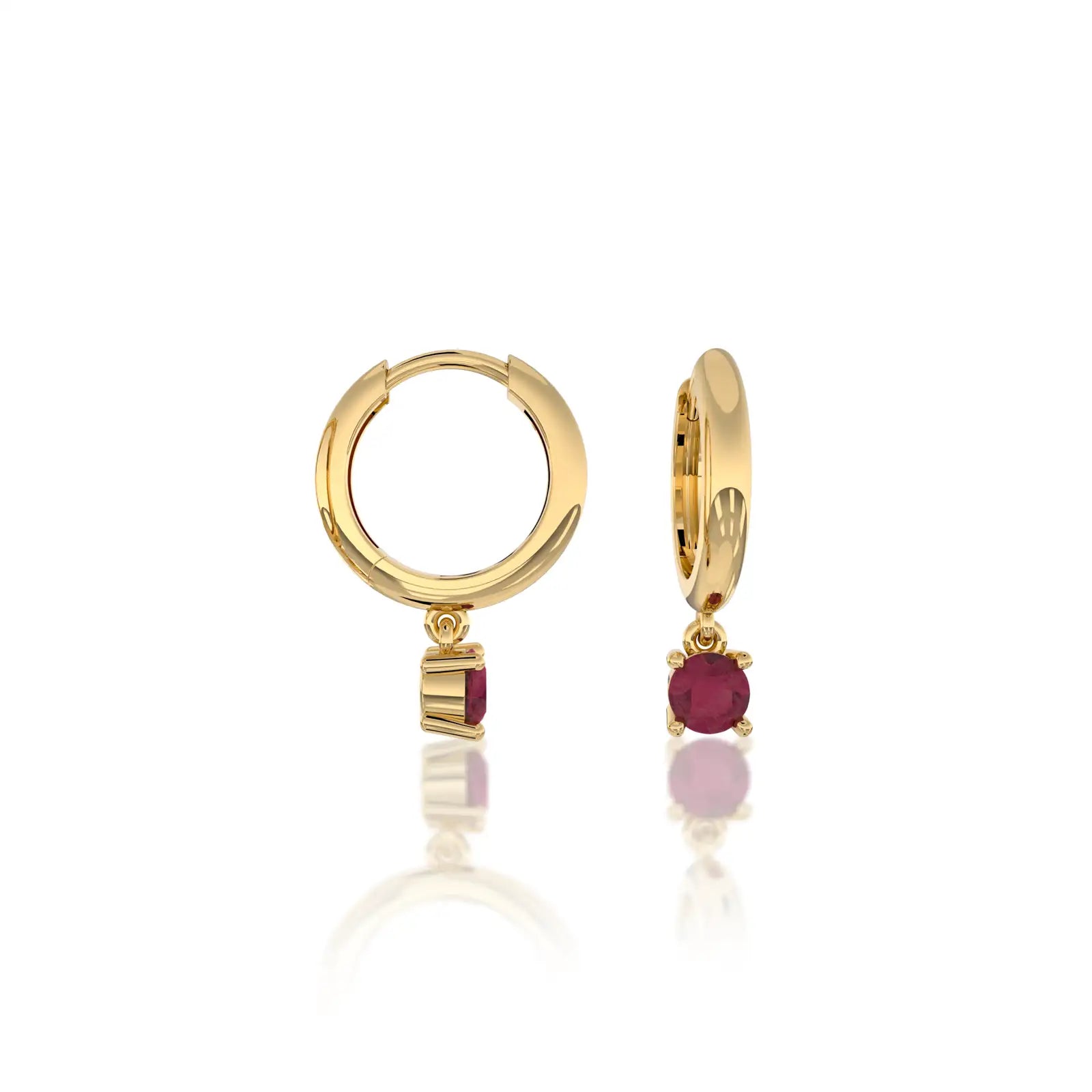 Yellow gold january birthstone hoops with garnet drops