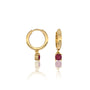 Yellow gold january birthstone hoops with garnet drops