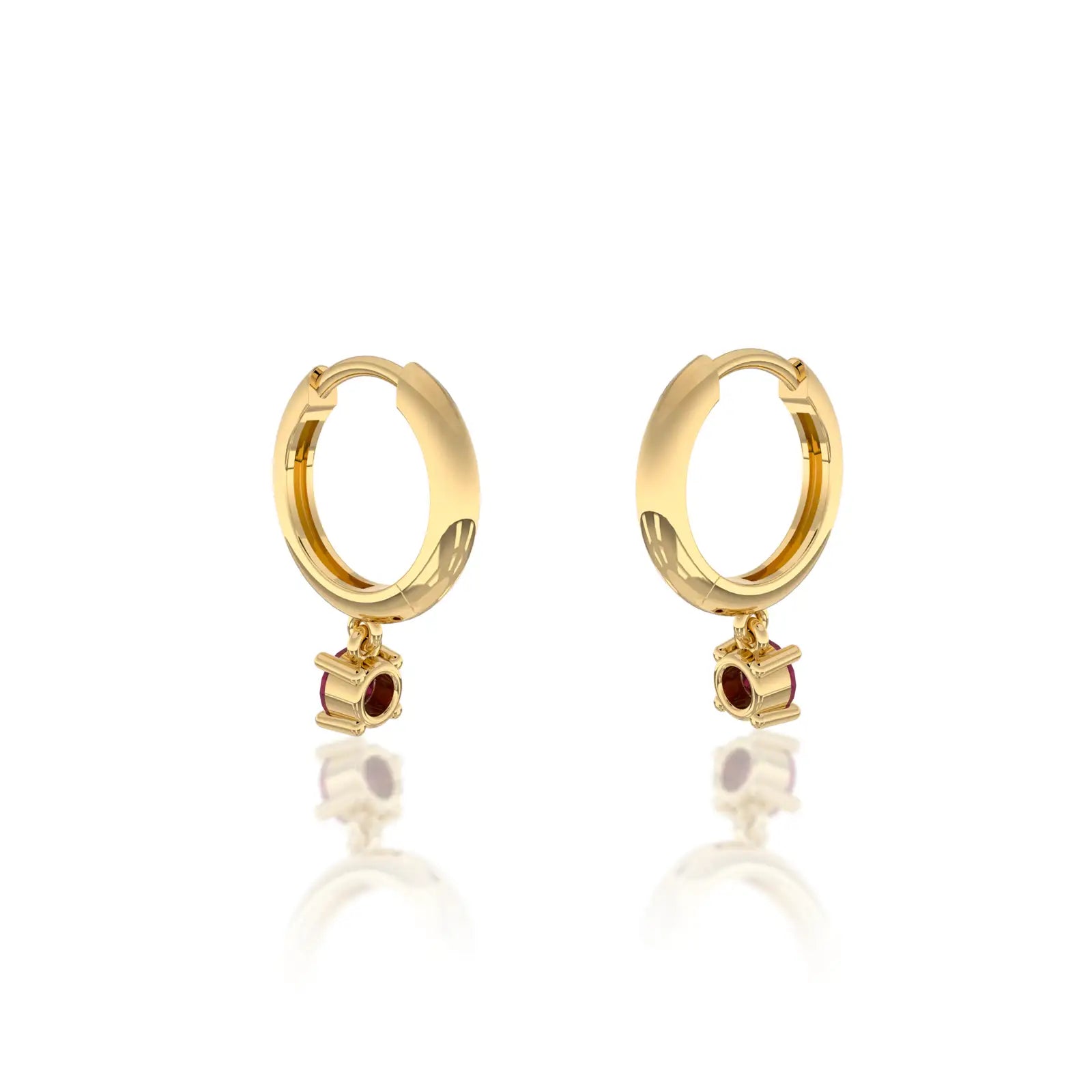 Fortune yellow gold january birthstone hoops with garnet drops