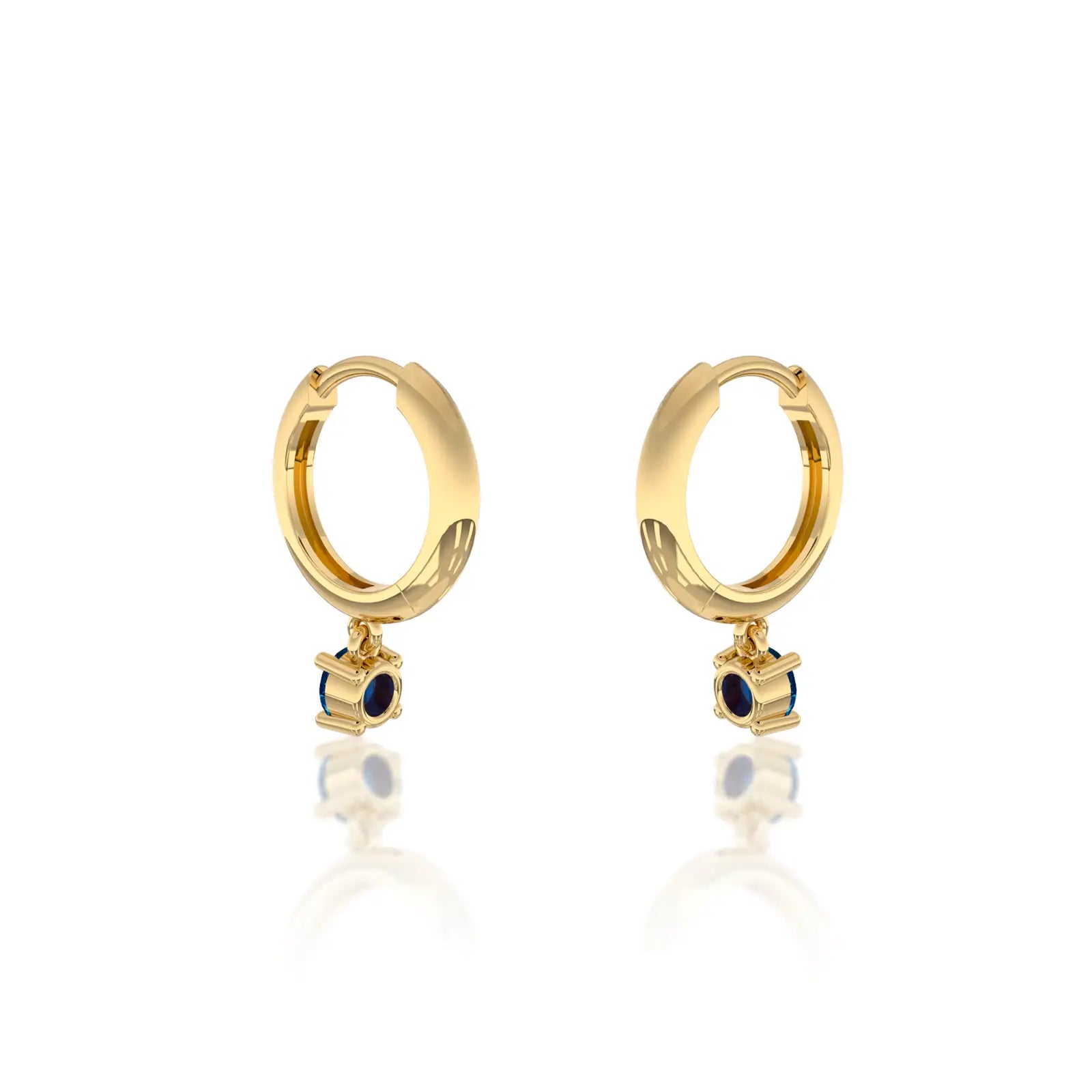 Fortune yellow gold september birthdstone hoops with london blue topaz drops