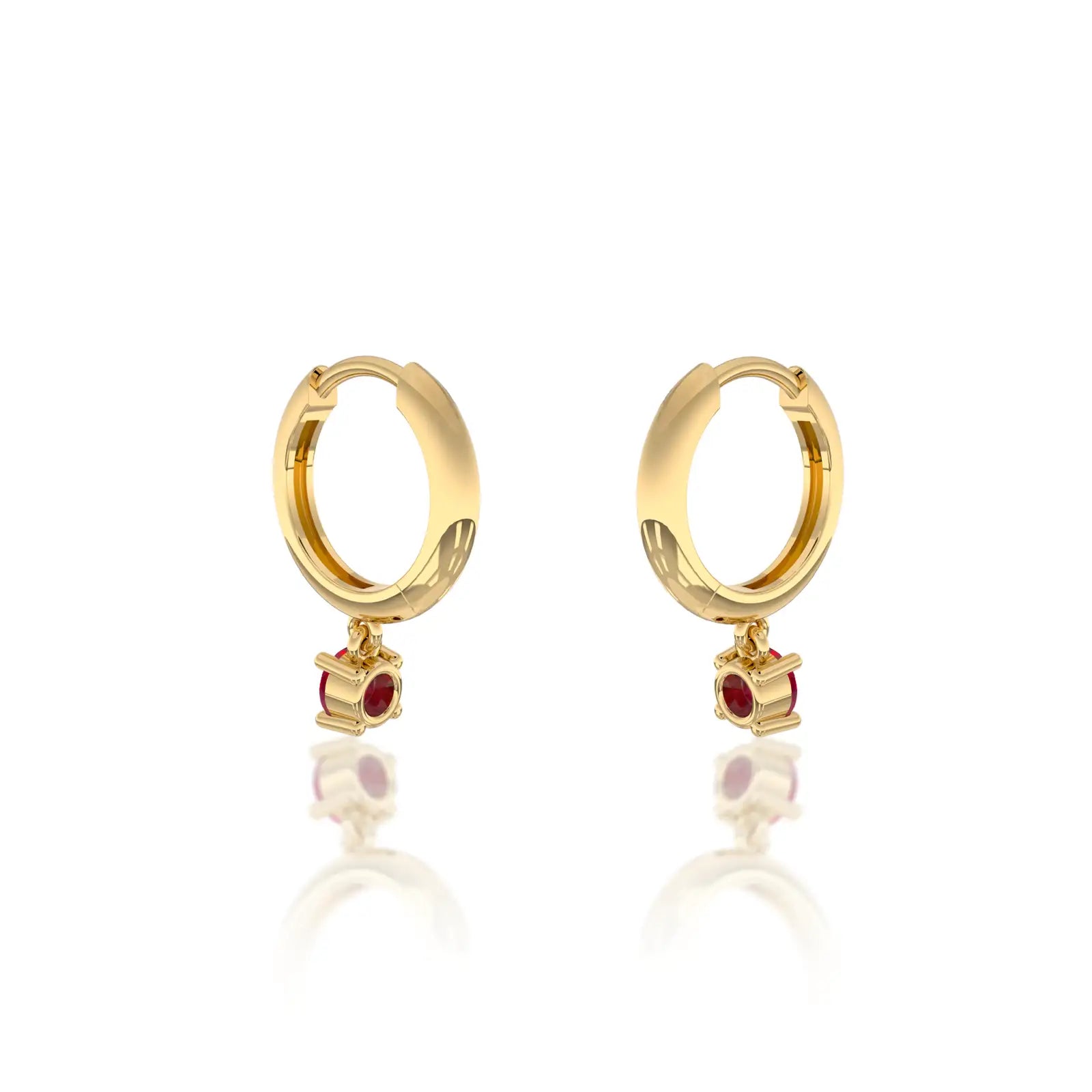 Yellow gold july birthdstone hoops with opaque ruby drops for office wear