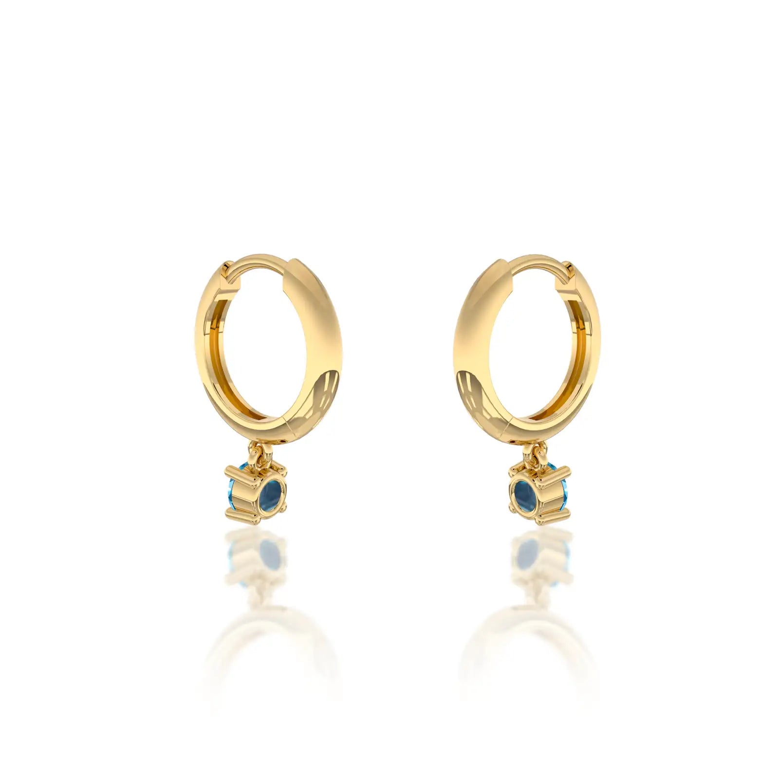Fortune yellow gold march birthdstone hoops with swiss blue topaz drops
