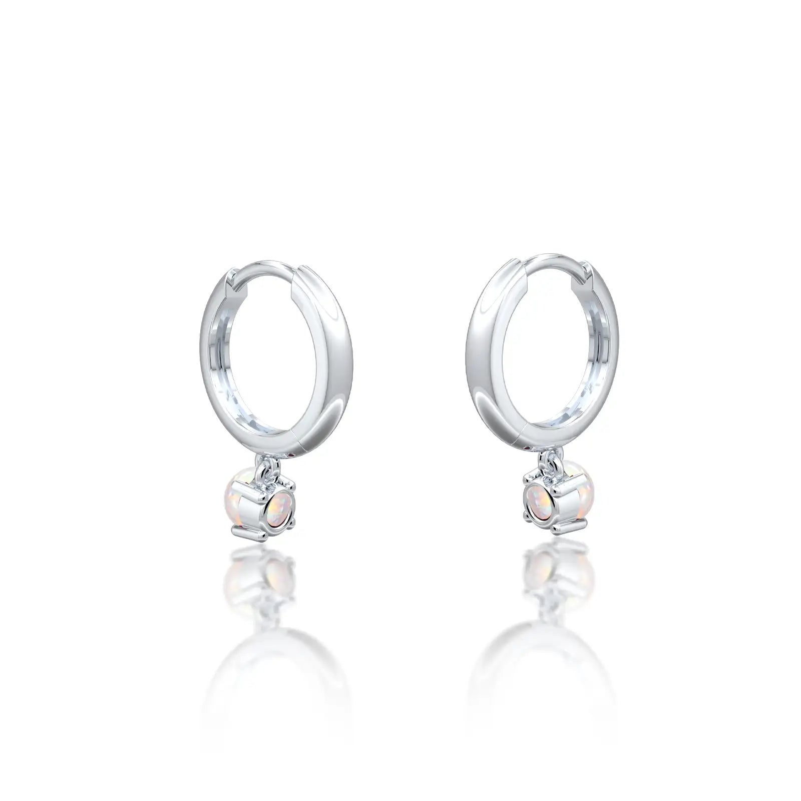 Trendy white gold october birthdstone hoops with opal drops