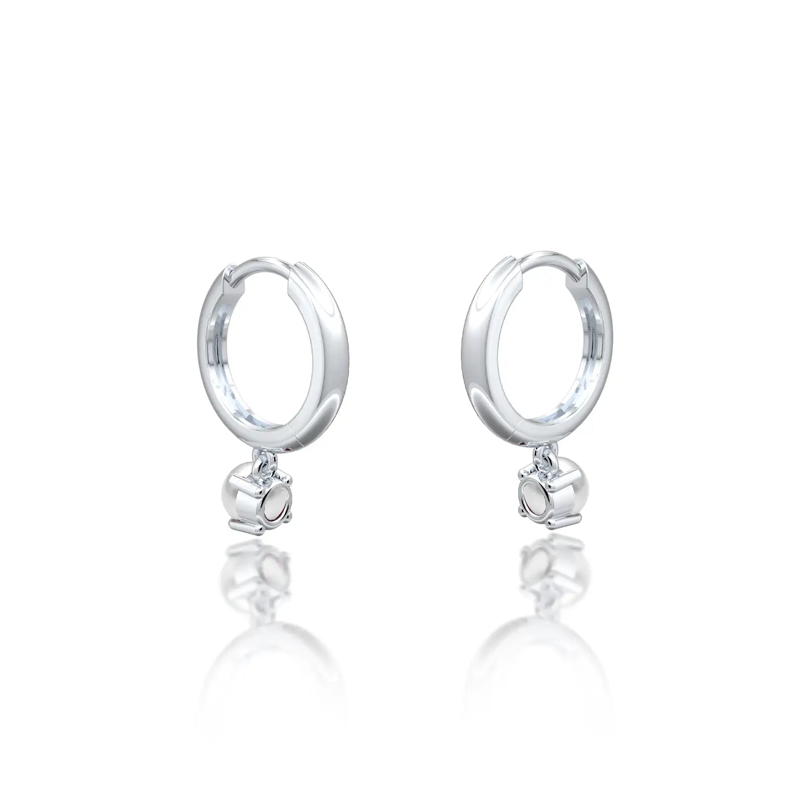 Trendy white gold june birthdstone hoops with mother of pearl drops