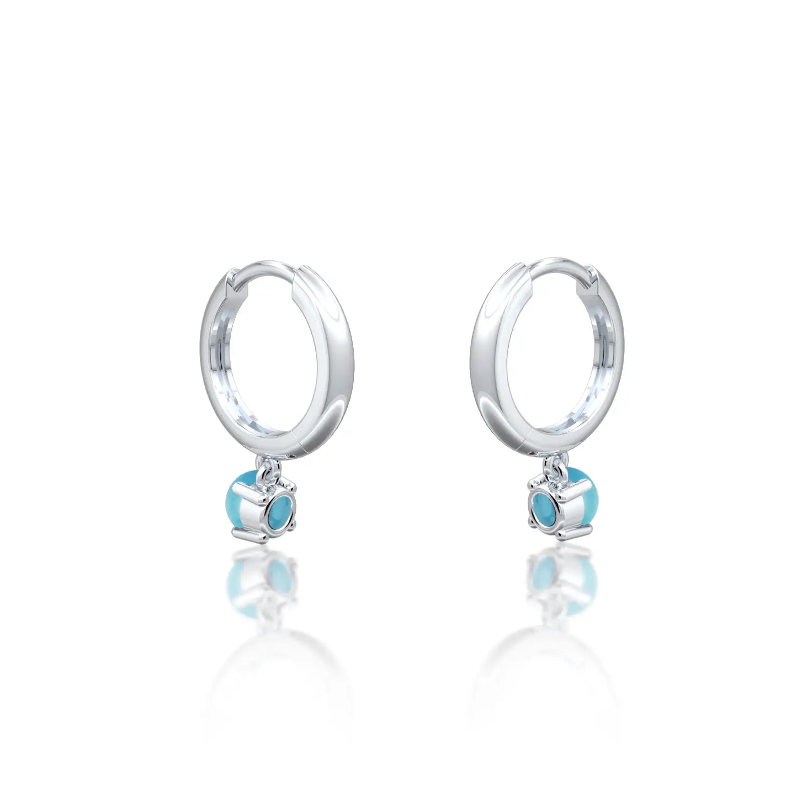White gold trendy december birthdstone hoops with turquoise drops