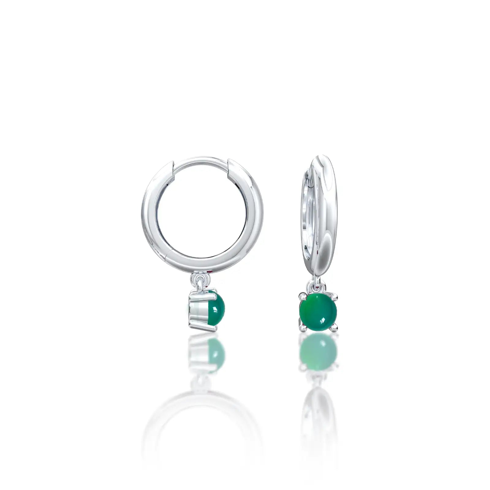 White gold may birthdstone hoops with green agate drops
