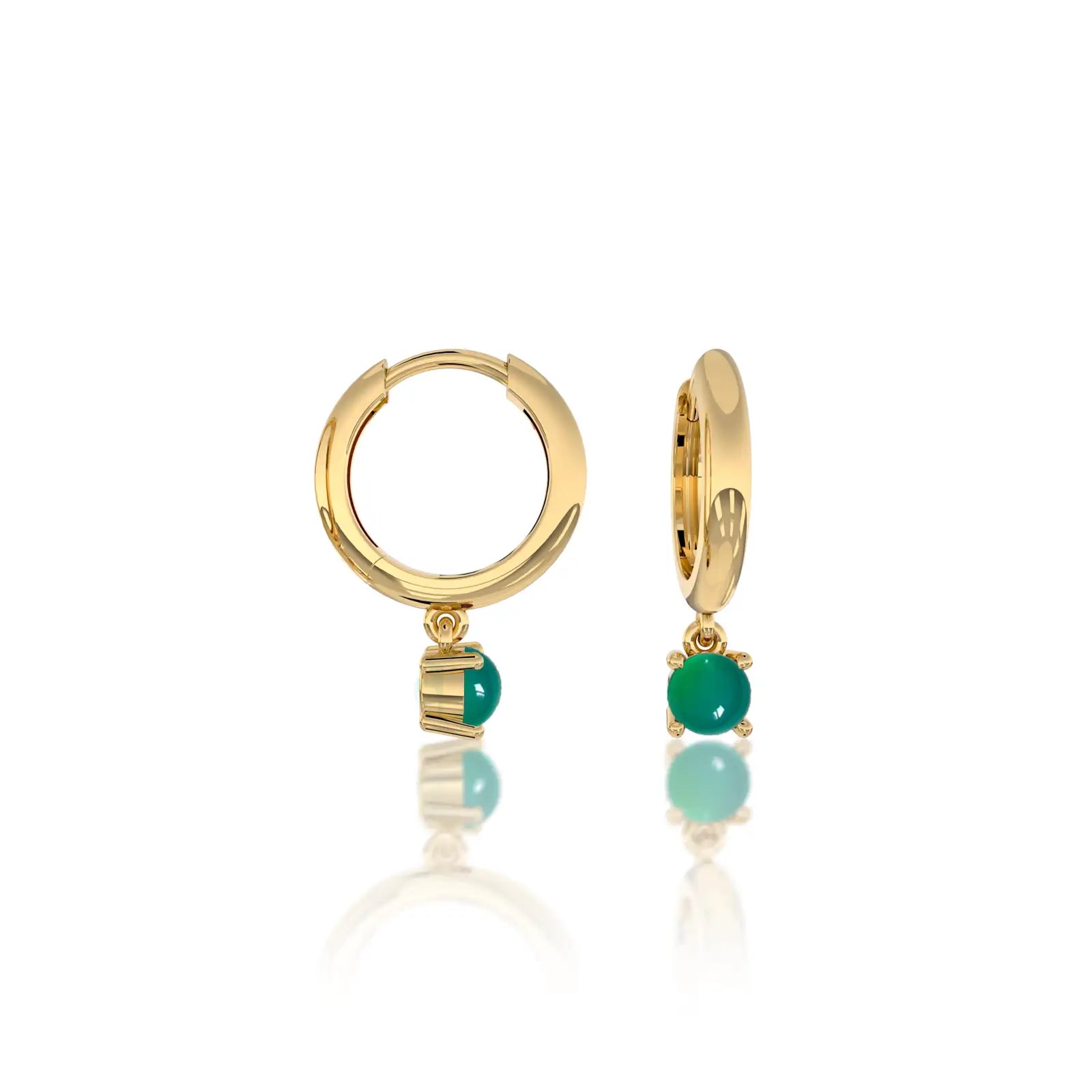 Yellow gold may birthdstone hoops with green agate drops