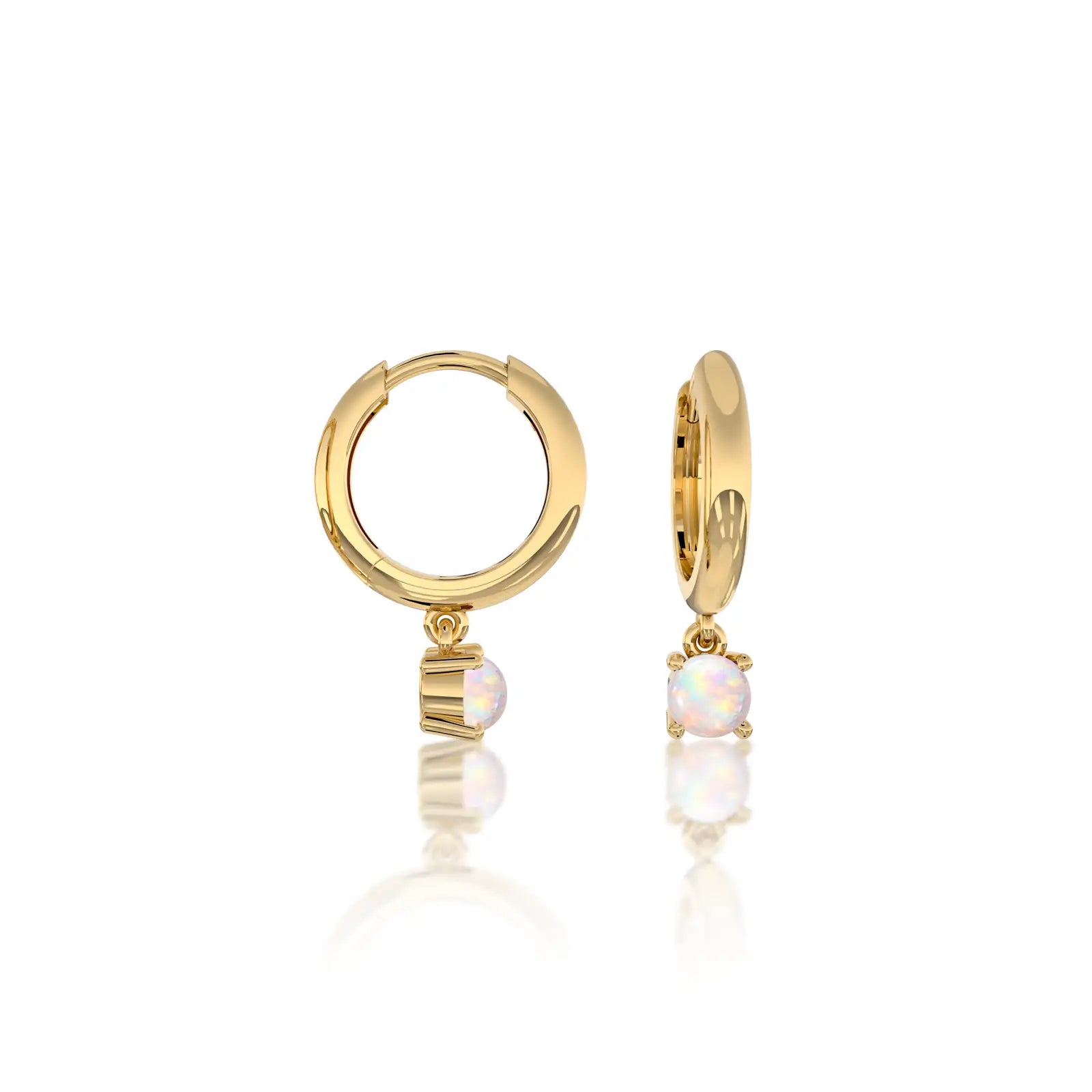 Yellow gold october birthdstone hoops with opal drops
