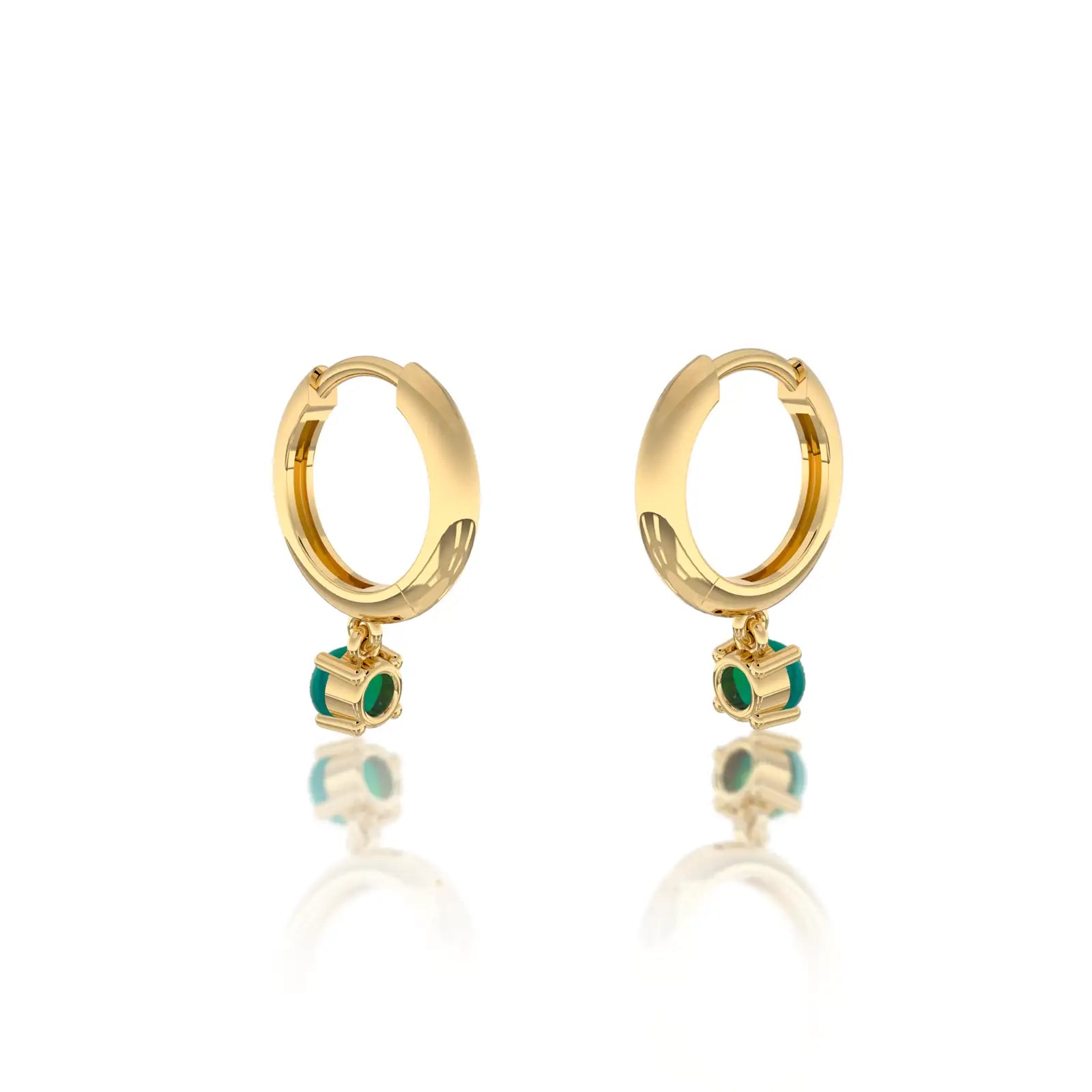 Fortune yellow gold may birthdstone hoops with green agate drops