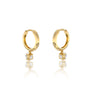 Yellow gold june birthdstone hoops with mother of pearl drops