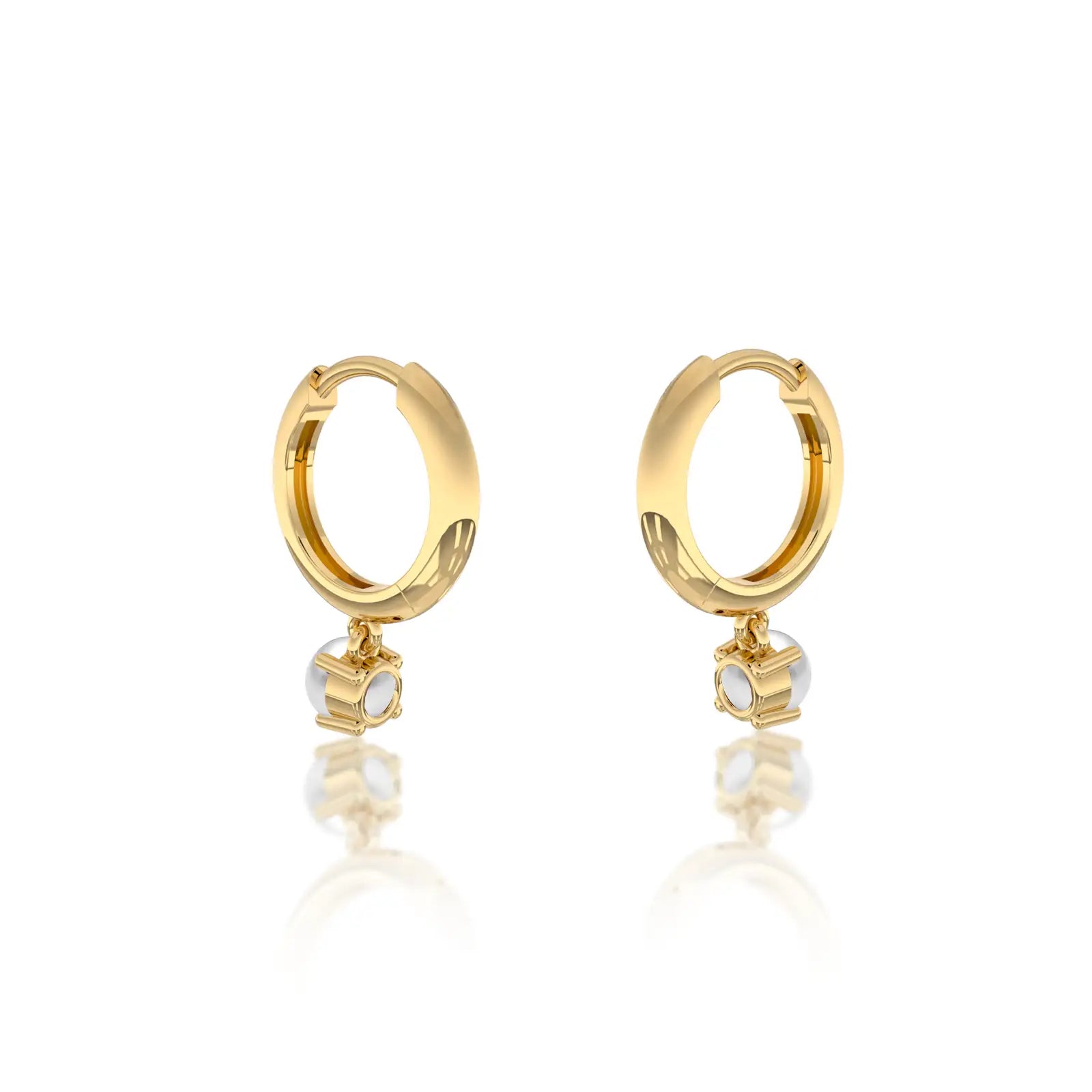 Yellow gold june birthdstone hoops with mother of pearl drops