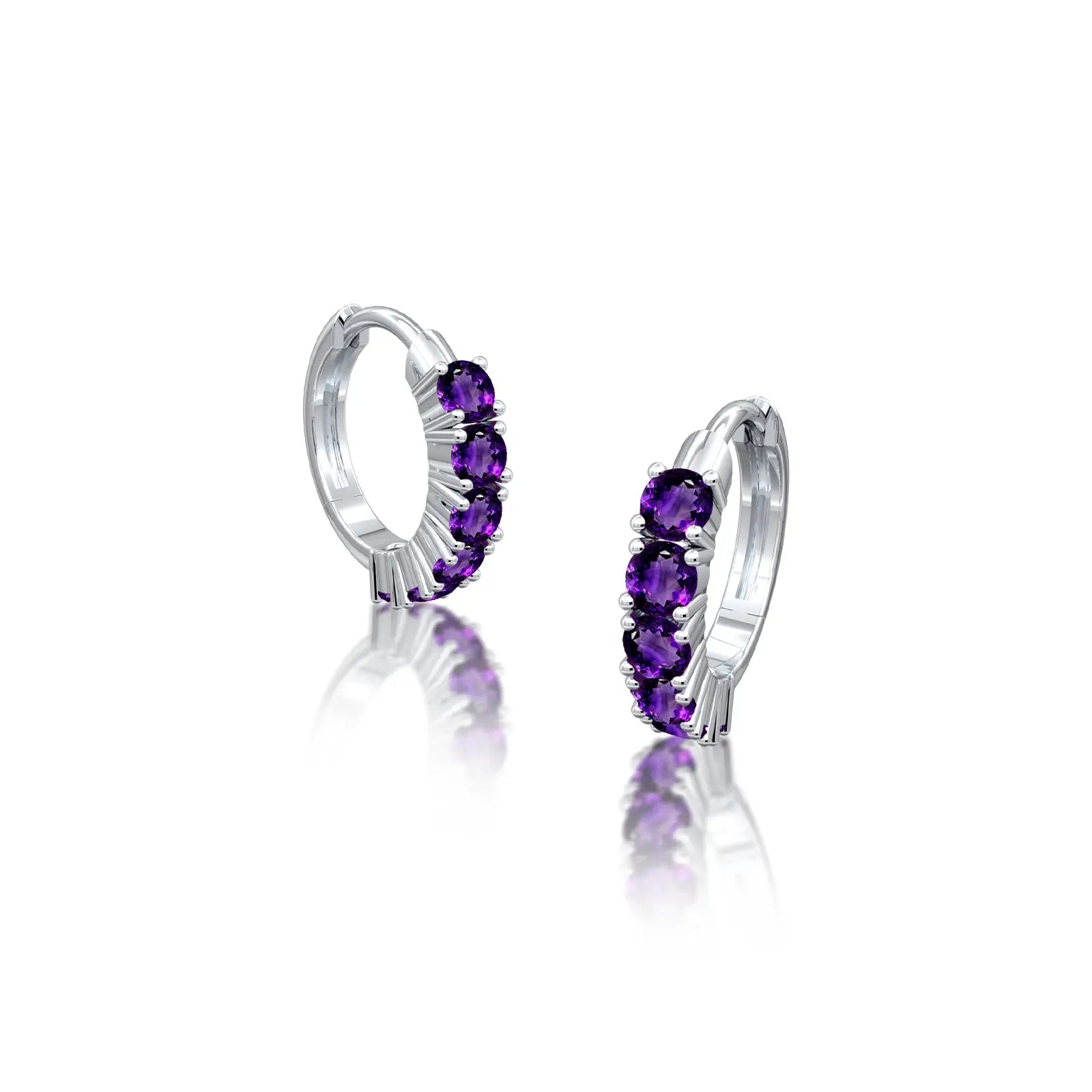 White gold february birthstone amethyst hoop earrings