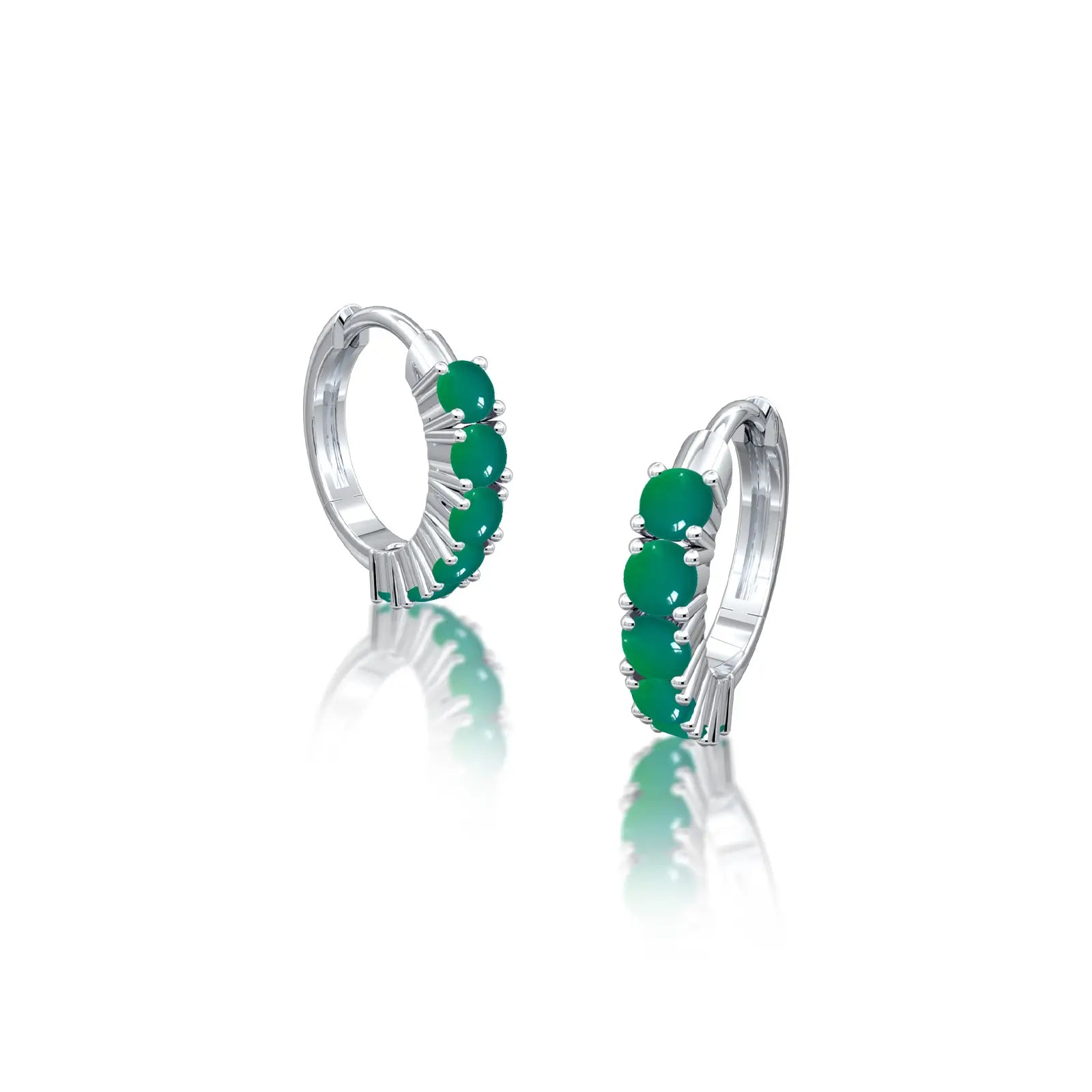 White gold may birthstone green agate hoop earrings