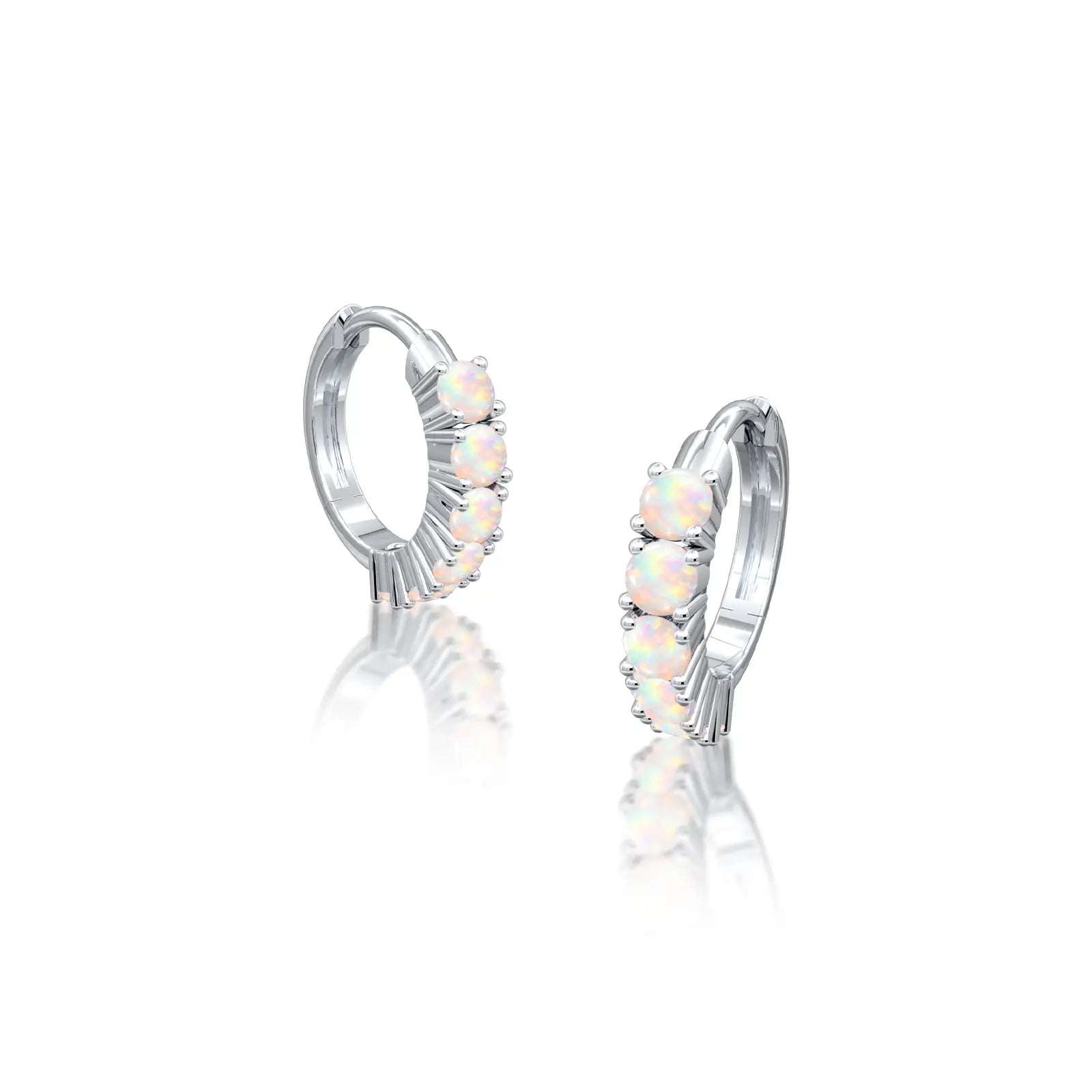 White gold october birthstone opal hoop earrings