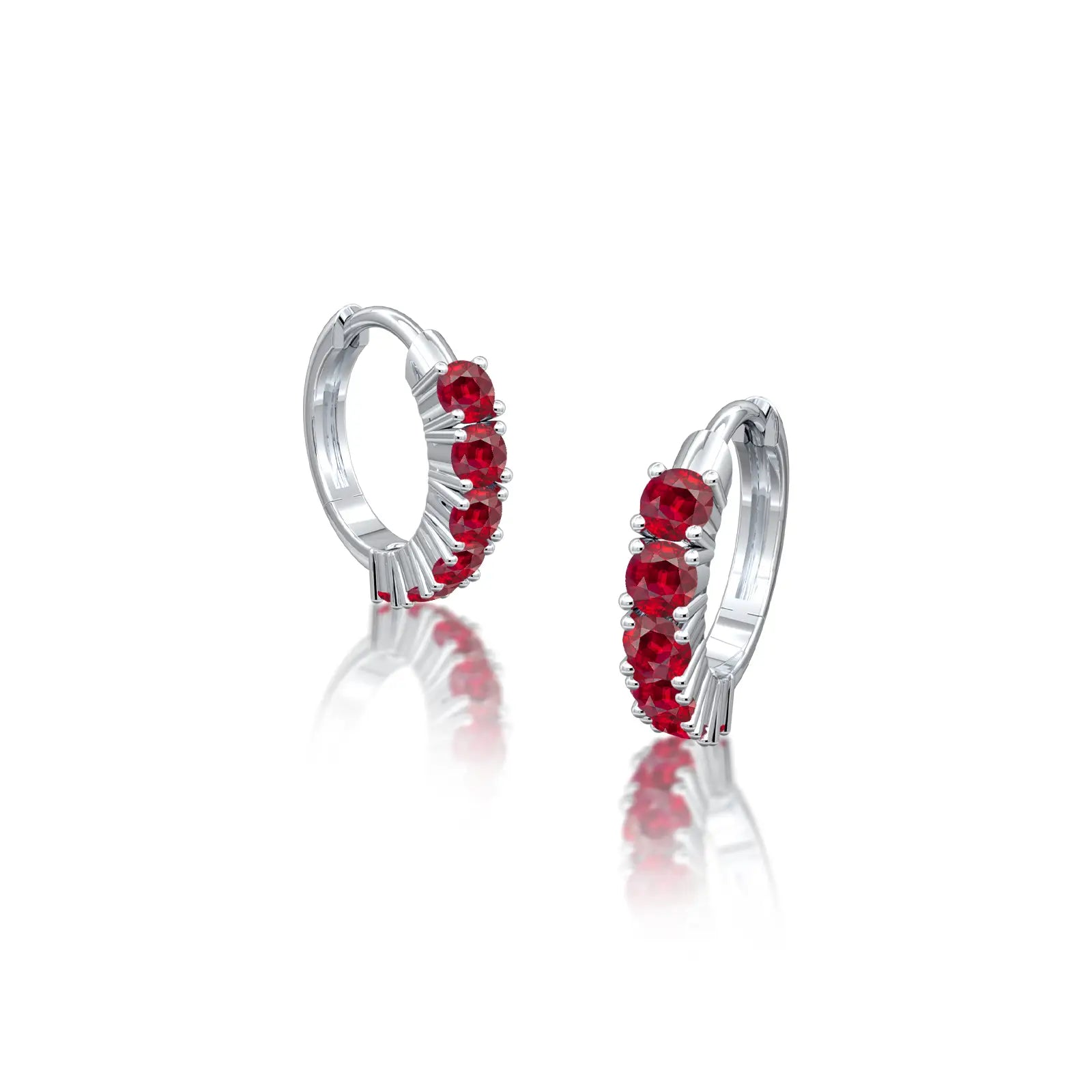 White gold july birthstone opaque ruby hoop earrings