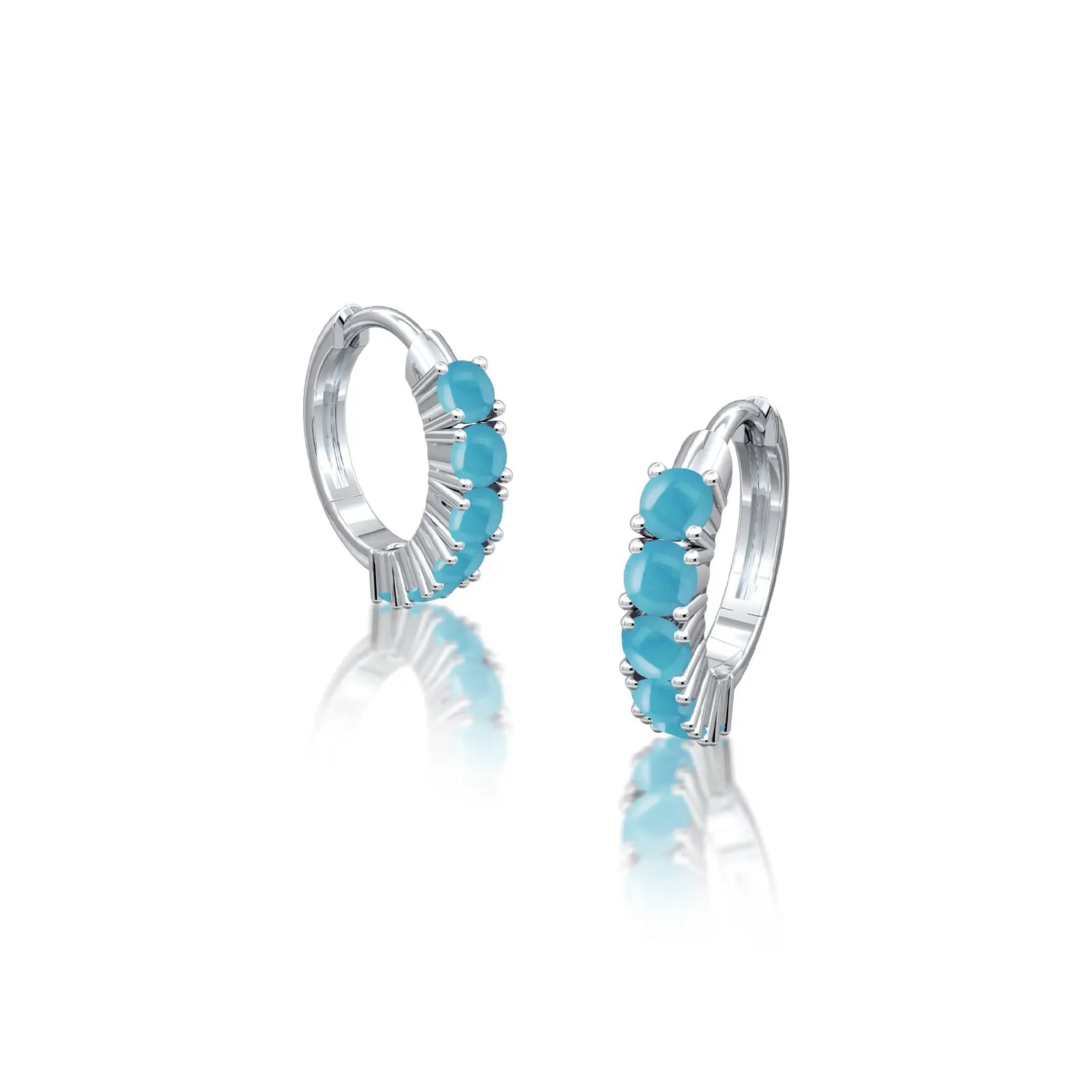 White gold decemeber birthstone turquoise hoop earrings