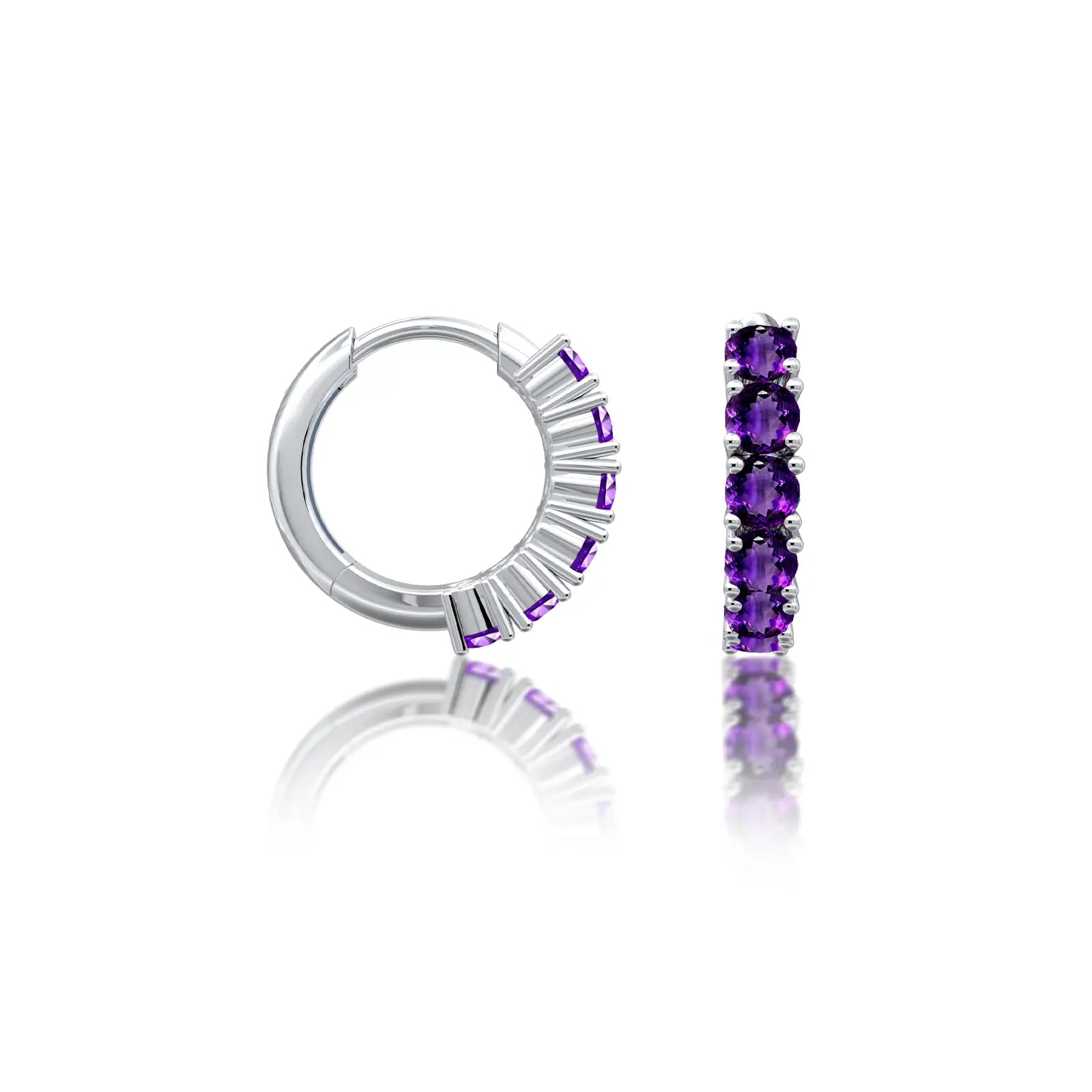 Fortune white gold february birthstone amethyst hoop earrings