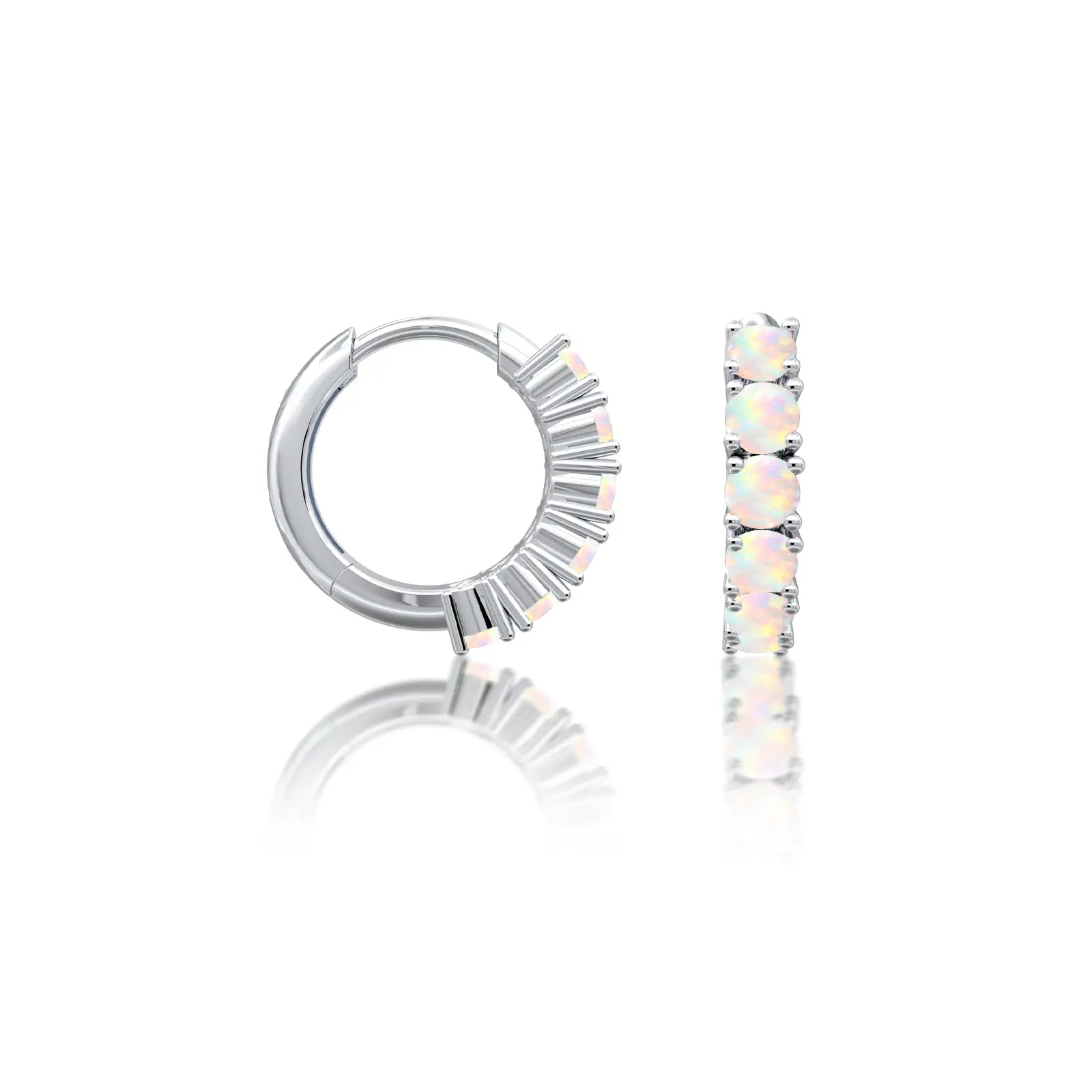 Fortune white gold october birthstone opal hoop earrings