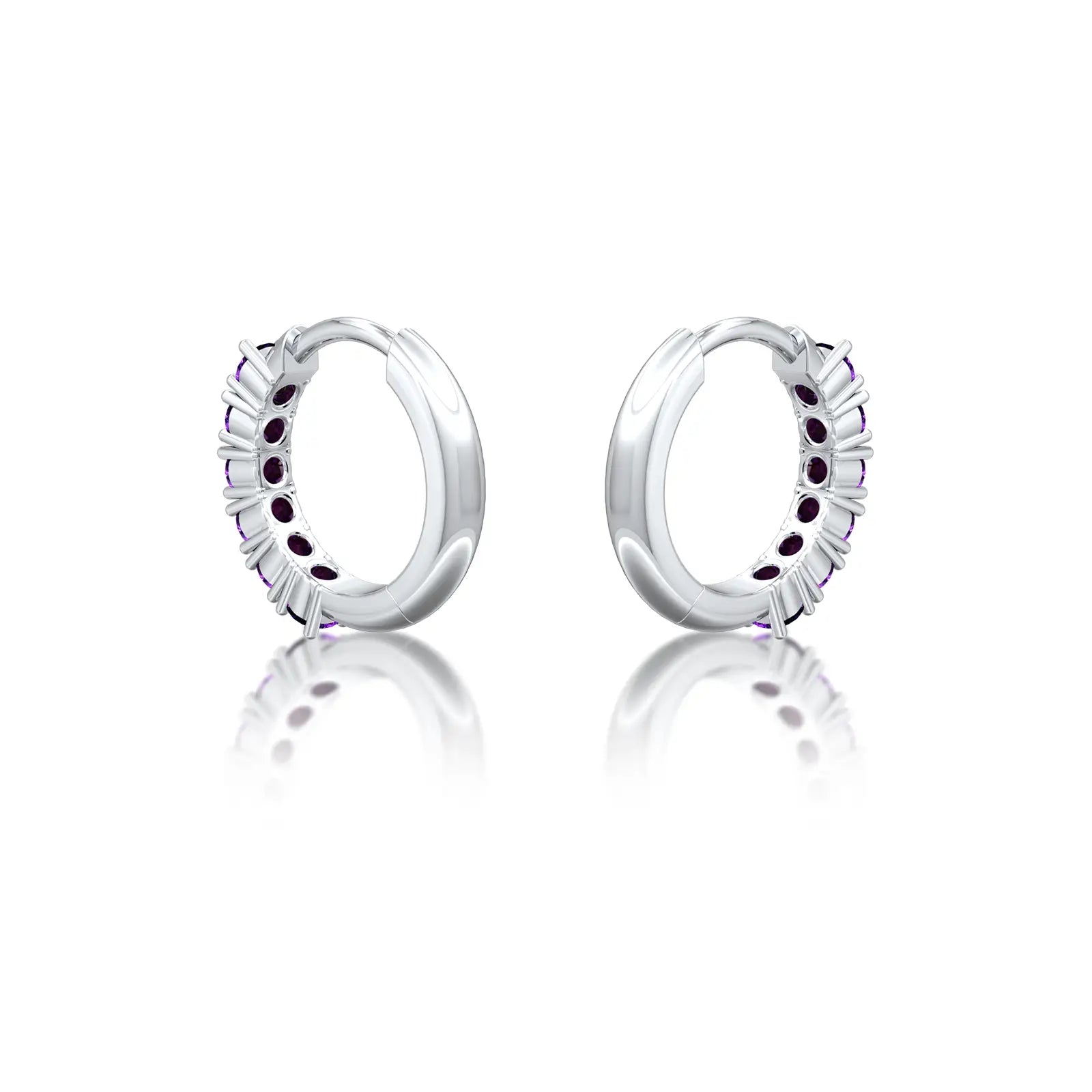 White gold february birthstone amethyst hoop earrings for office wear 10 mm