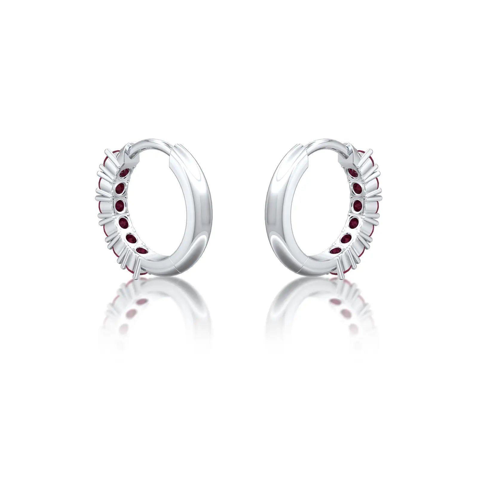 Trendy white gold january birthstone garnet hoop earrings 10 mm
