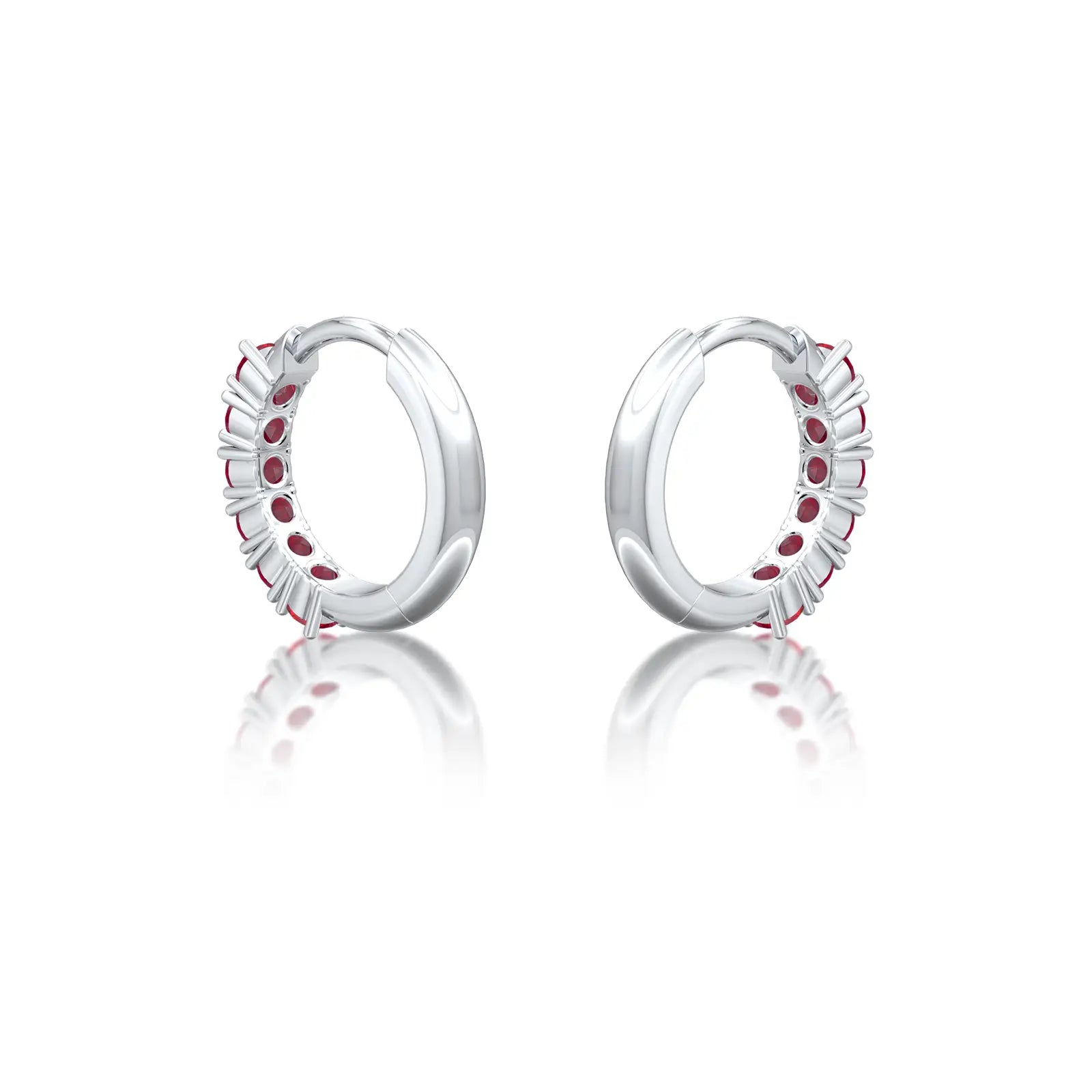 White gold trendy july birthstone opaque ruby hoop earrings