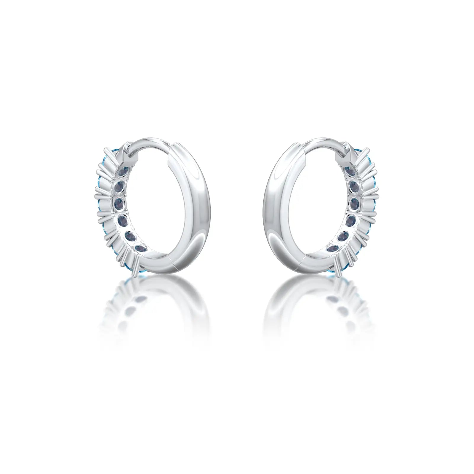 White gold  march birthstone swiss blue topaz hoop earrings for office wear