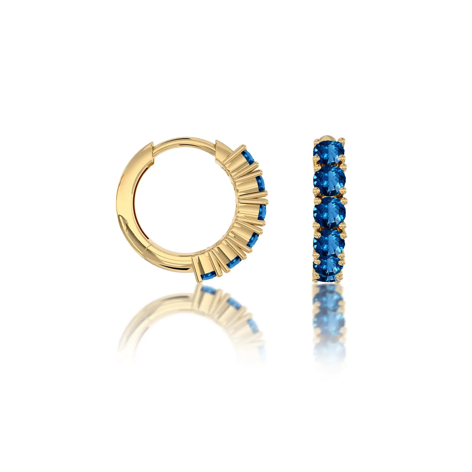 Yellow gold september birthstone london blue topaz hoop earrings