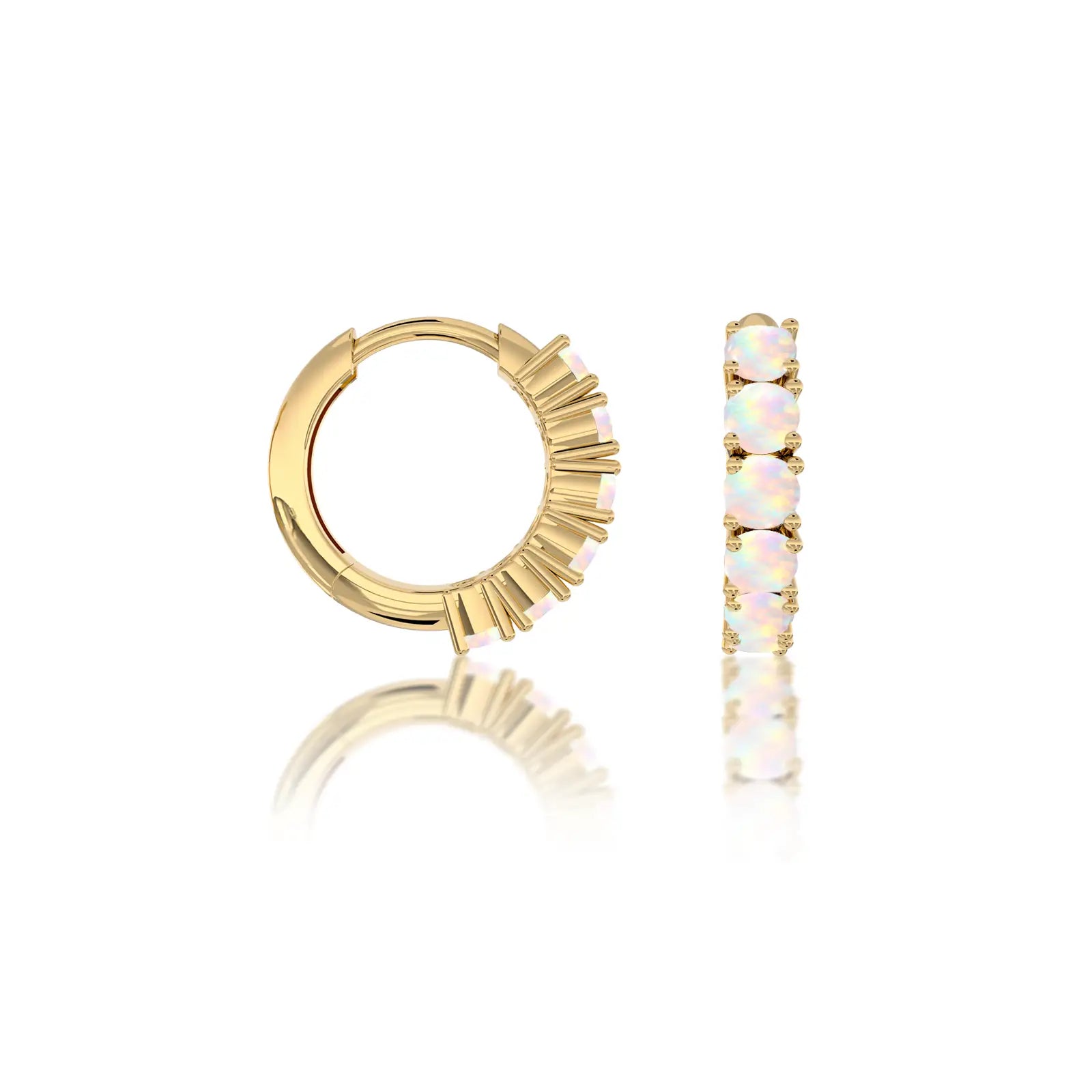 Fortune yellow gold october birthstone opal hoop earrings