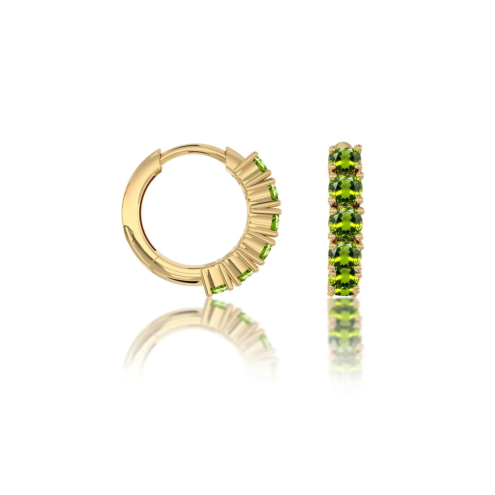 Yellow gold august birthstone peridot hoop earrings