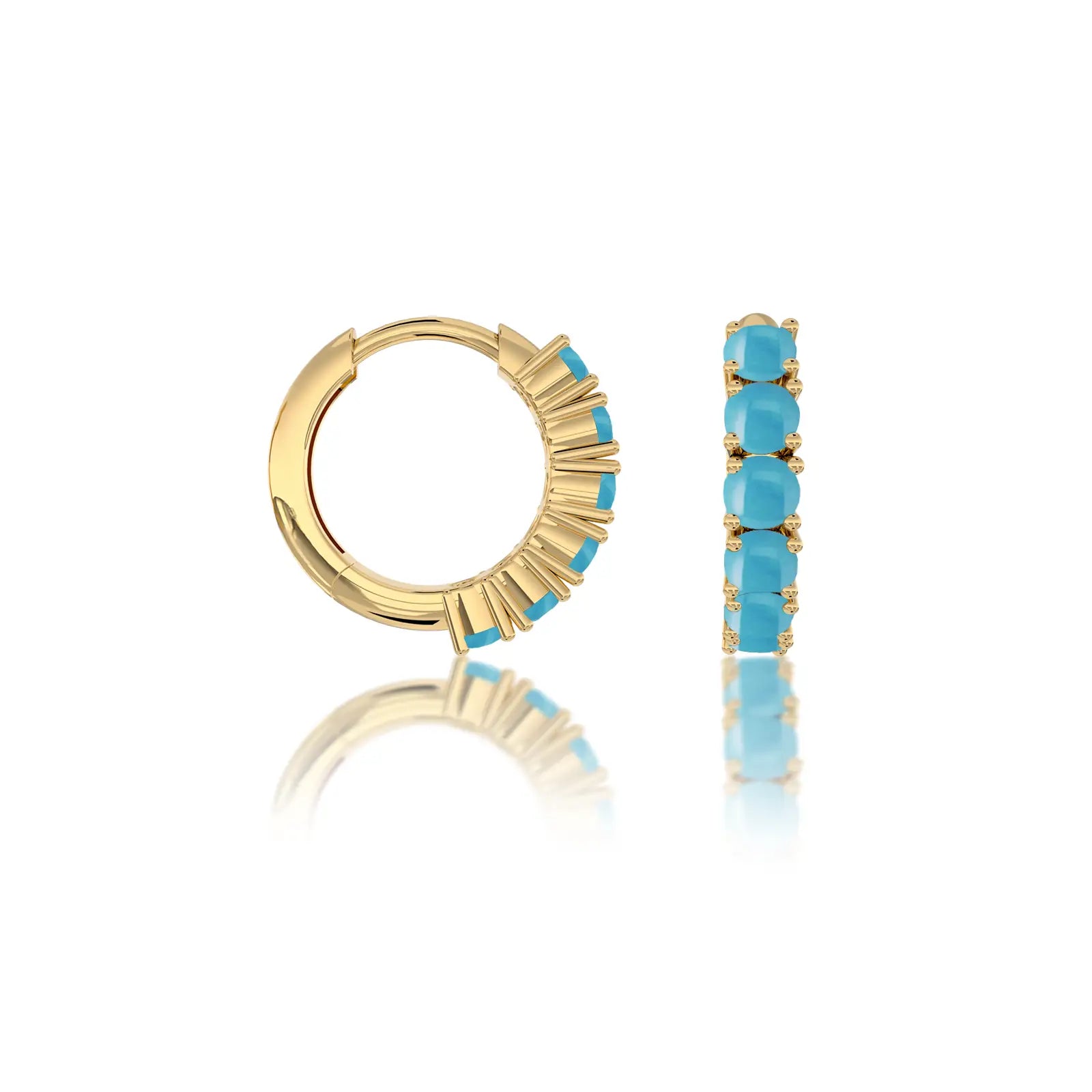 Yellow gold decemeber birthstone turquoise hoop earrings