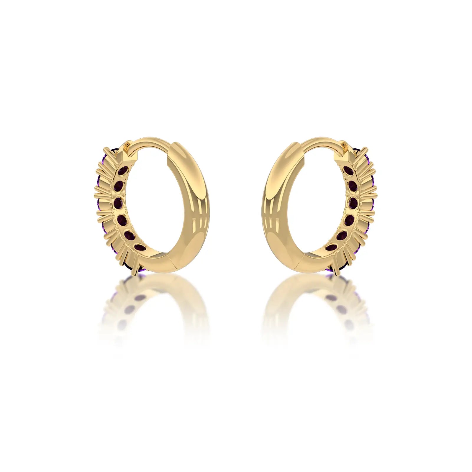 Fortune yellow gold february birthstone amethyst hoop earrings 10 mm