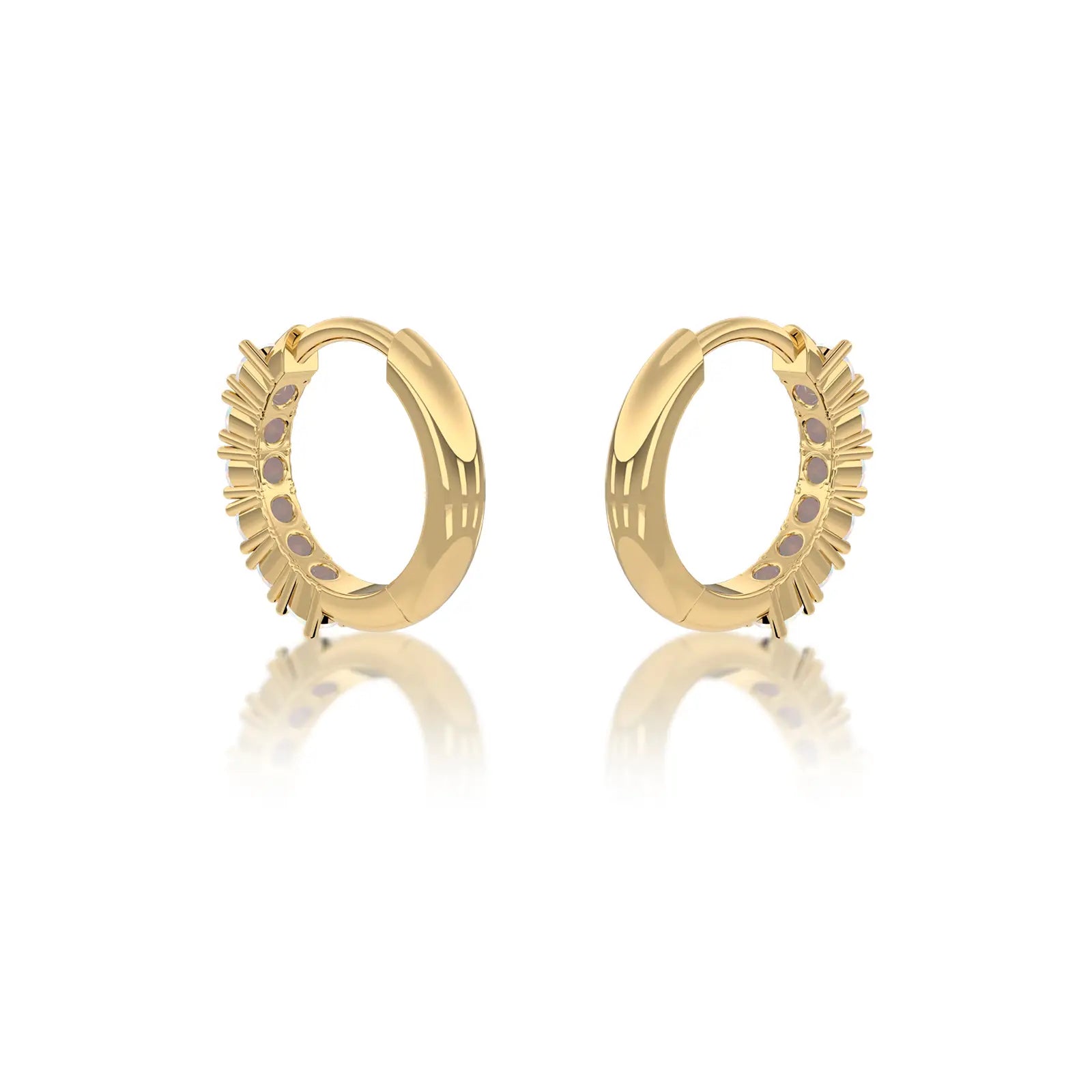 Unique yellow gold october birthstone opal hoop earrings