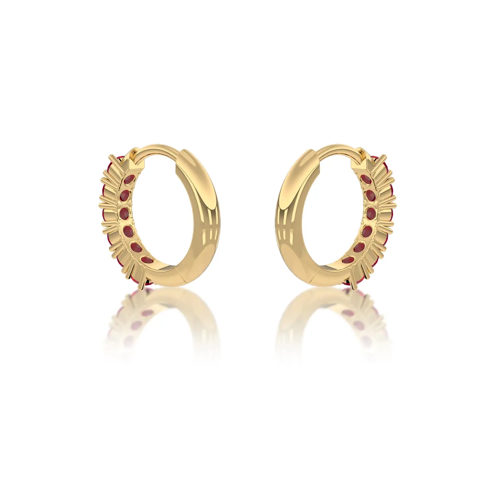 Fortune yellow gold july birthstone opaque ruby hoop earrings